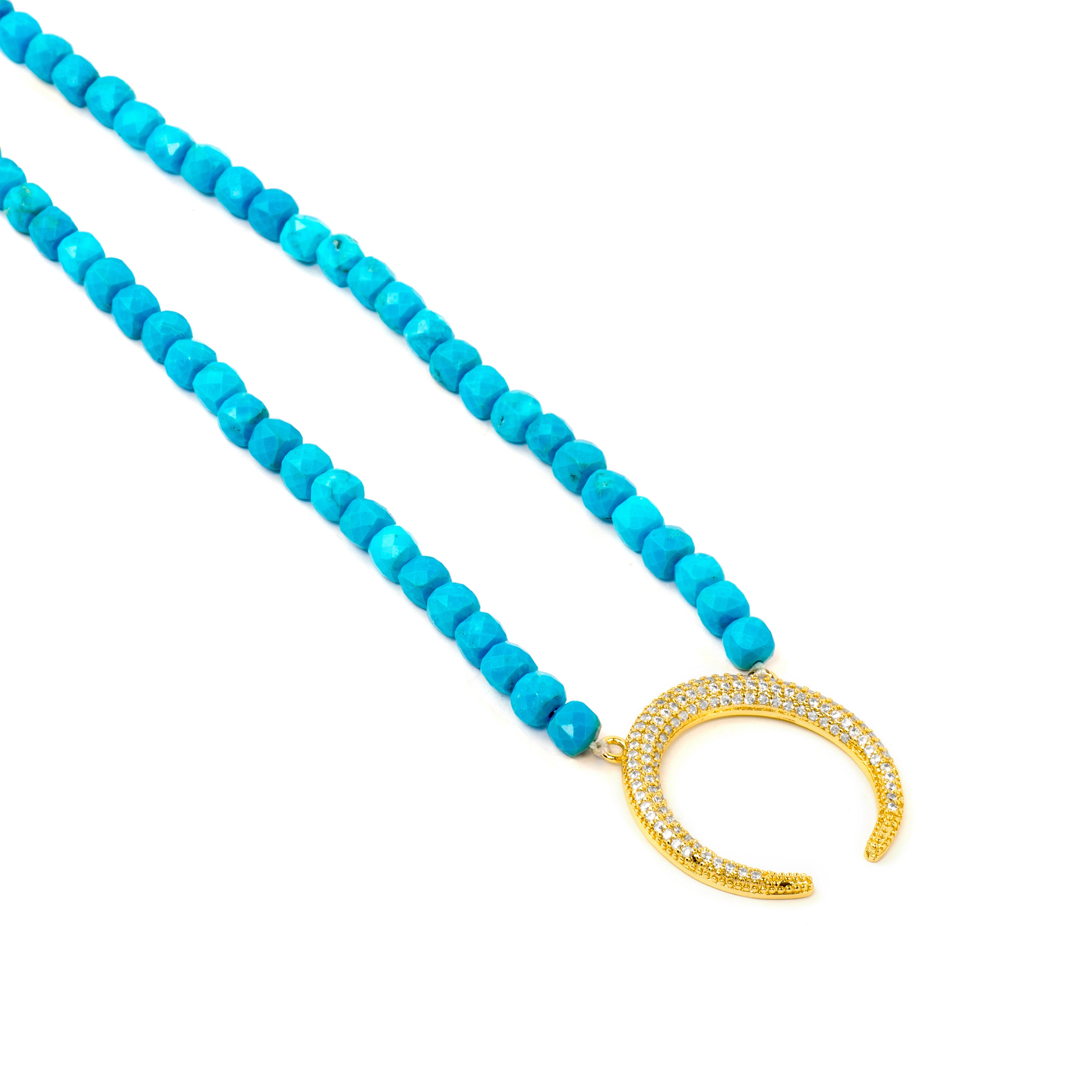 925 Sterling Silver and Turquoise Necklace with 18k Yellow Gold Finish - Wasa