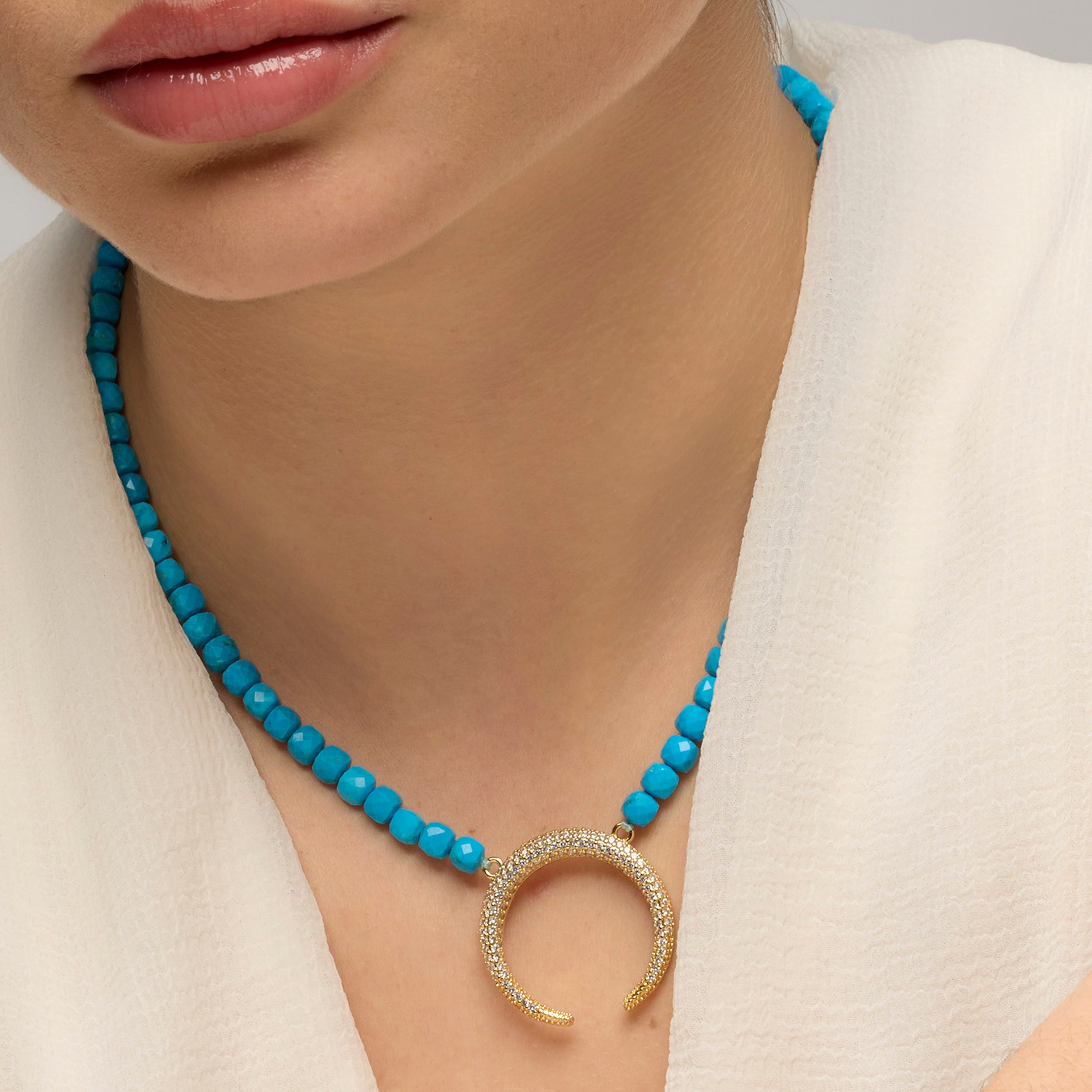 925 Sterling Silver and Turquoise Necklace with 18k Yellow Gold Finish - Wasa