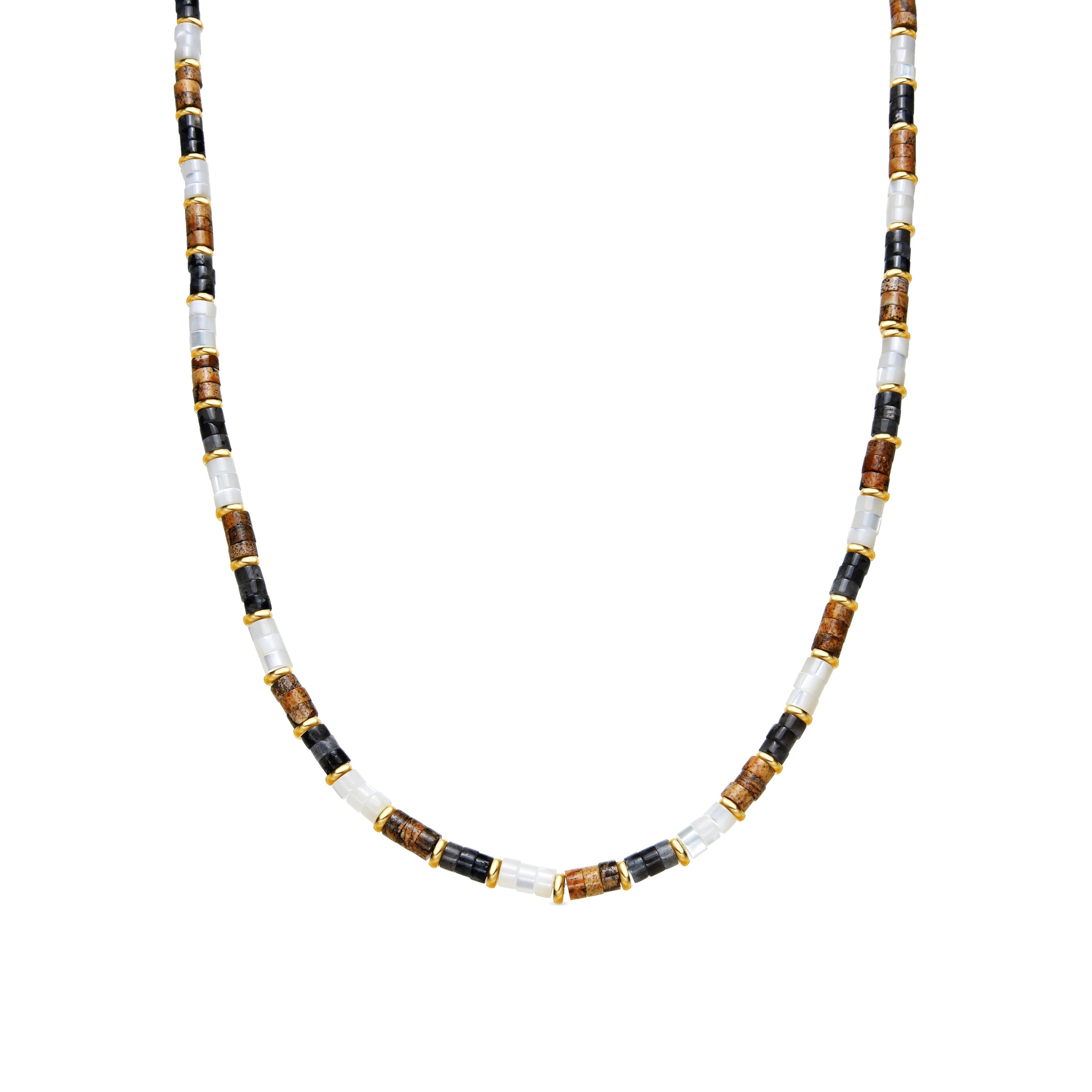 925 Sterling Silver Necklace with 18k Yellow Gold Finish and Tiger's Eye - Fale