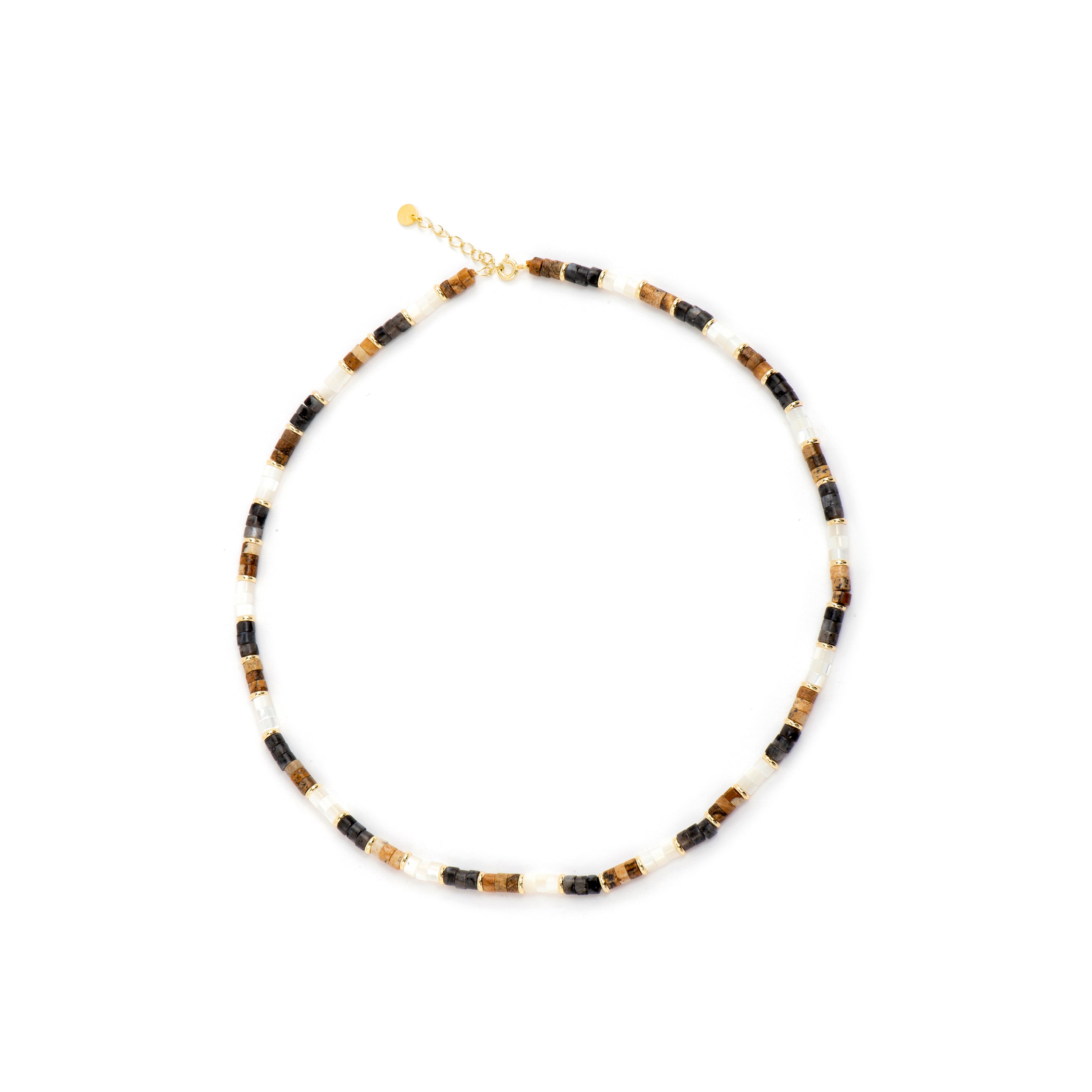 925 Sterling Silver Necklace with 18k Yellow Gold Finish and Tiger's Eye - Fale