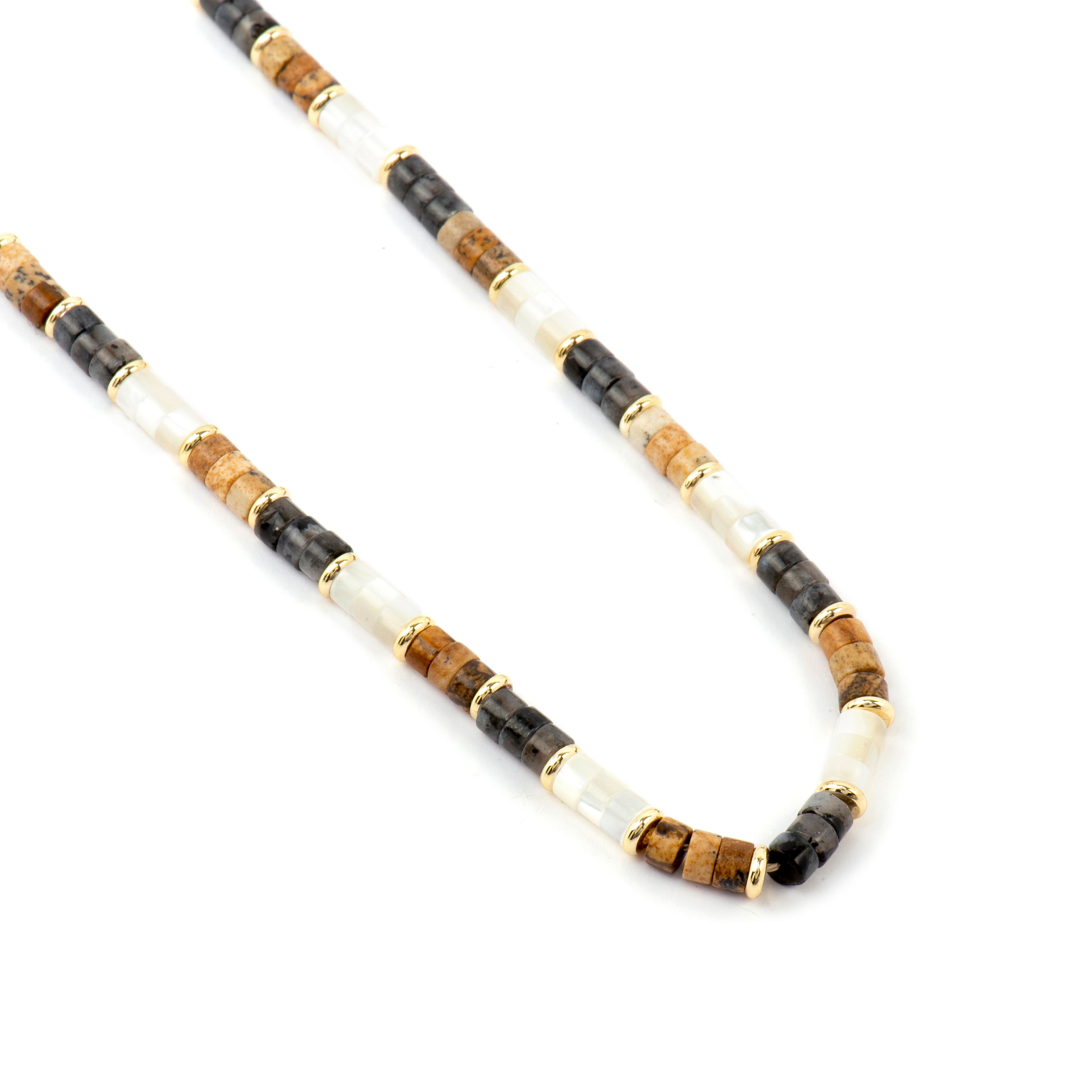 925 Sterling Silver Necklace with 18k Yellow Gold Finish and Tiger's Eye - Fale