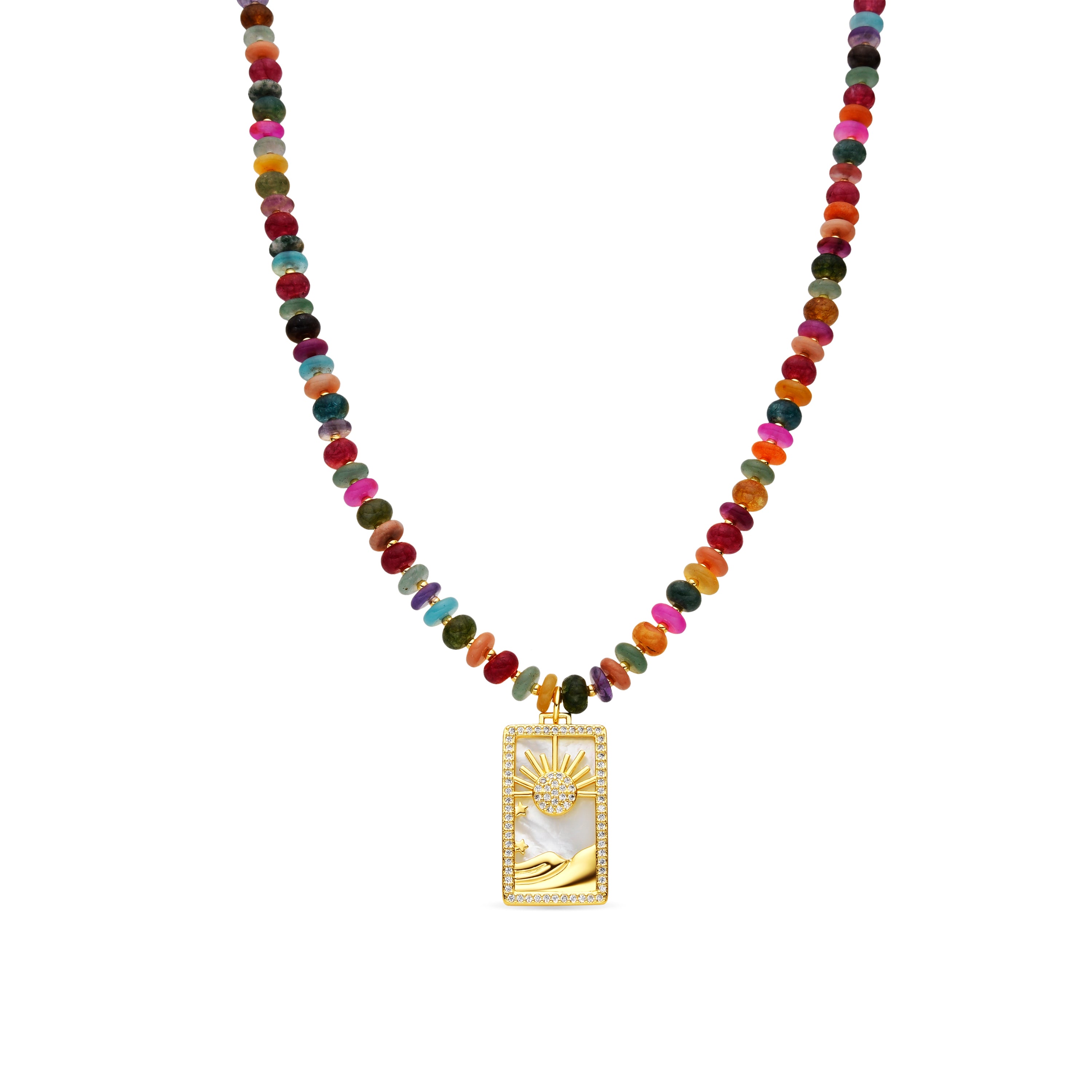 Collier en argent sterling 925 et agate multicolore finition or jaune 18k - Laha