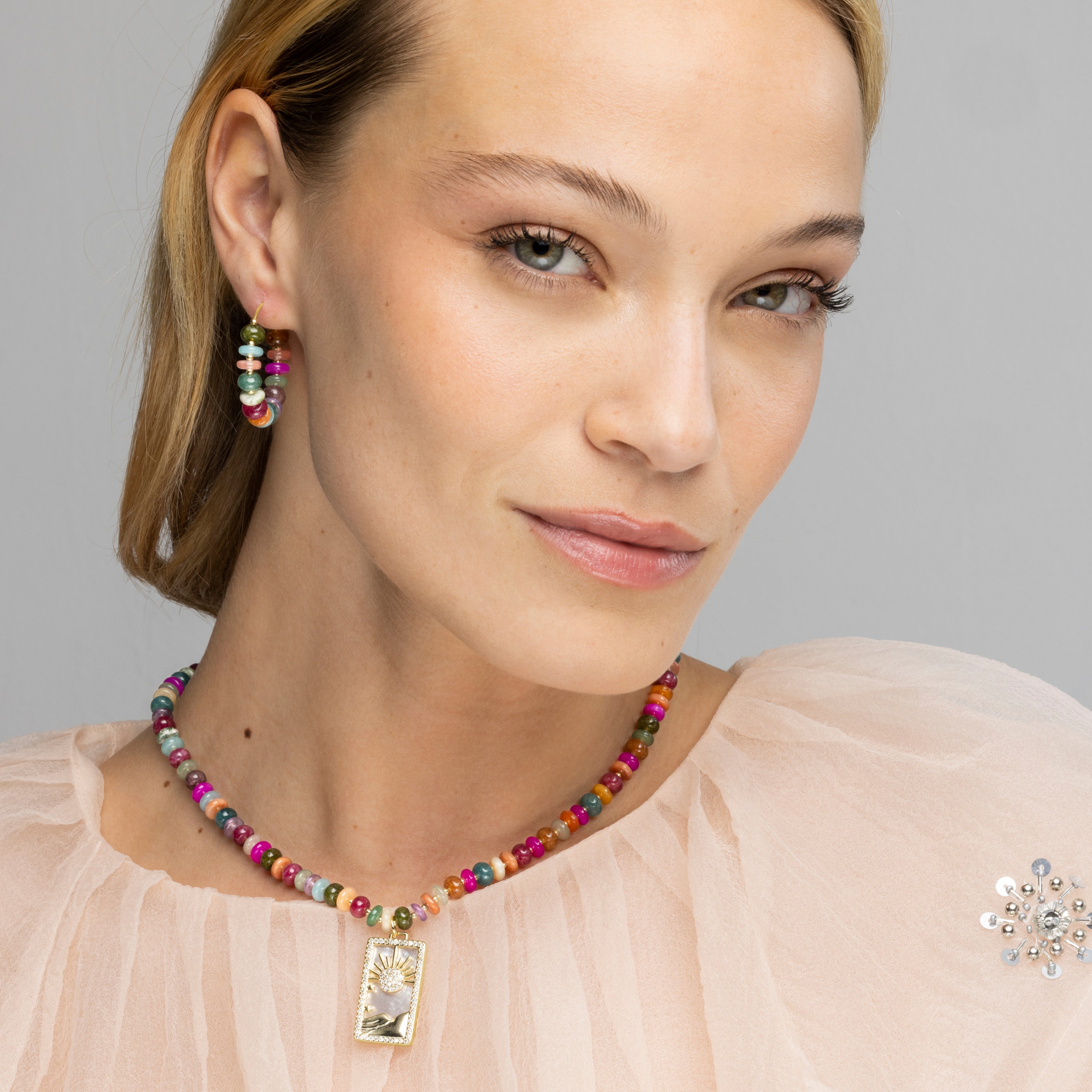 Collier en argent sterling 925 et agate multicolore finition or jaune 18k - Laha