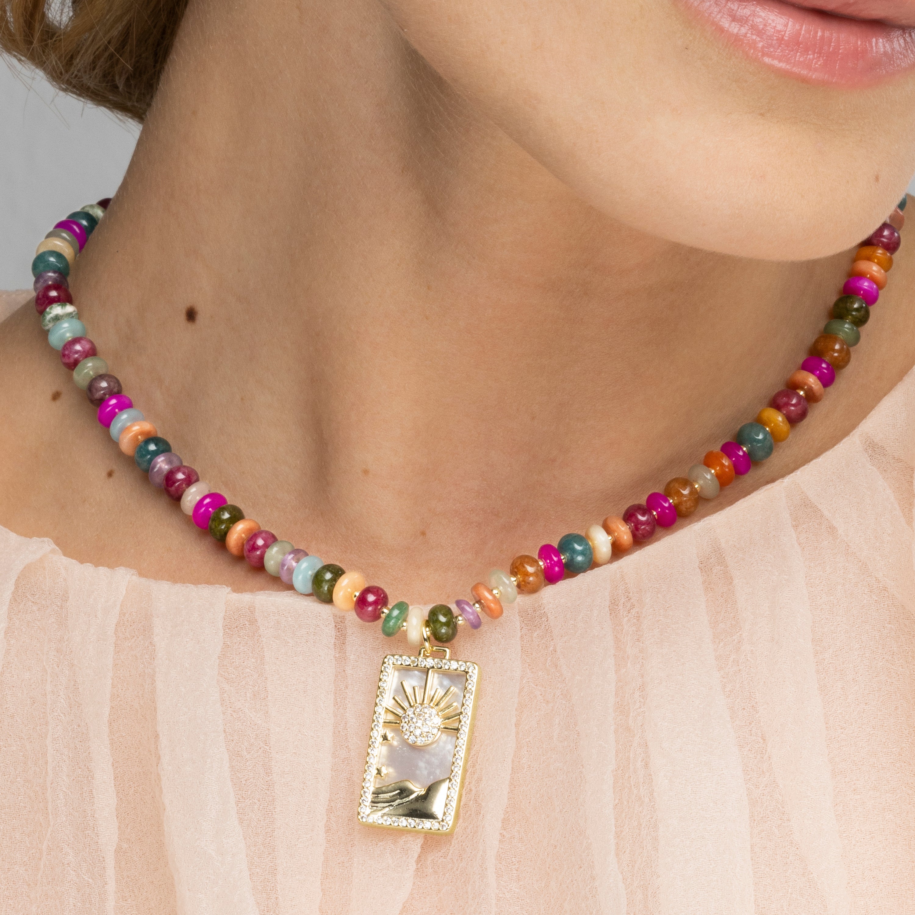 925 Sterling Silver Necklace and Multicolor Agate with 18k Yellow Gold Finish - Laha