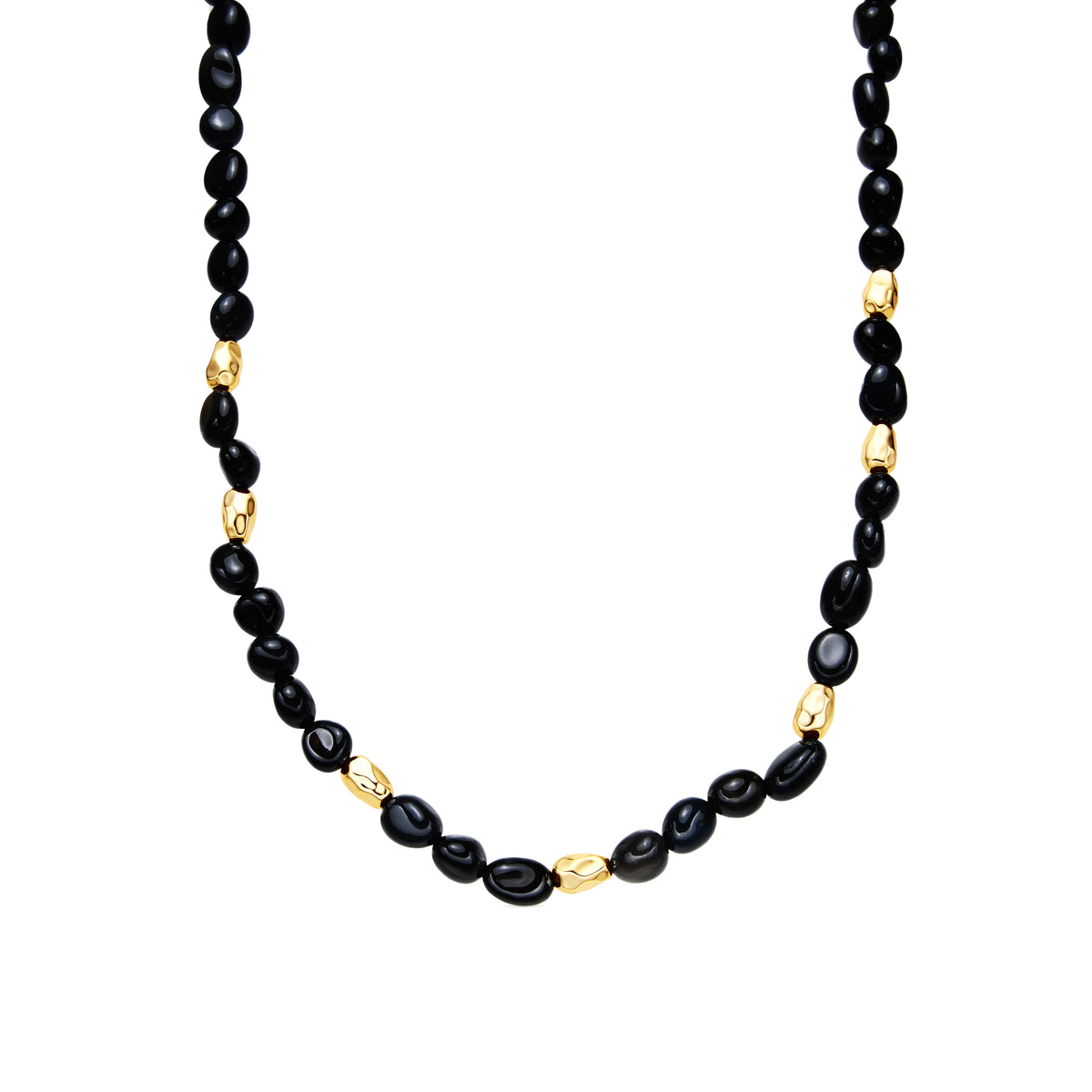 Collar de Plata de Ley 925 y Agata Negra acabado oro amarillo de 18k - Melga