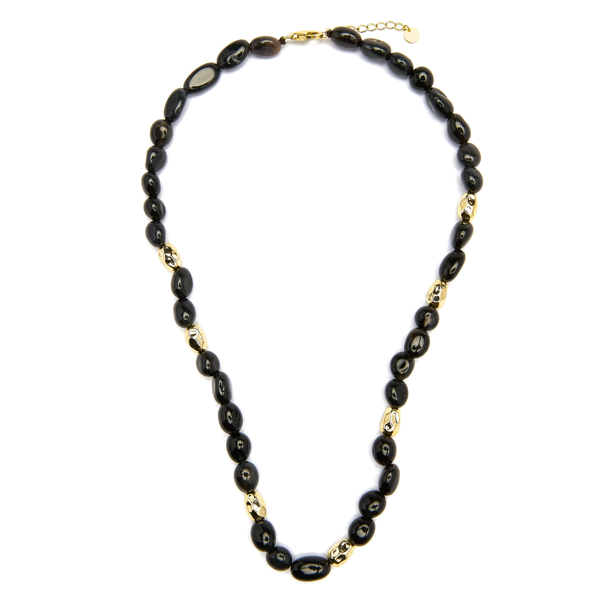Collar de Plata de Ley 925 y Agata Negra acabado oro amarillo de 18k - Melga
