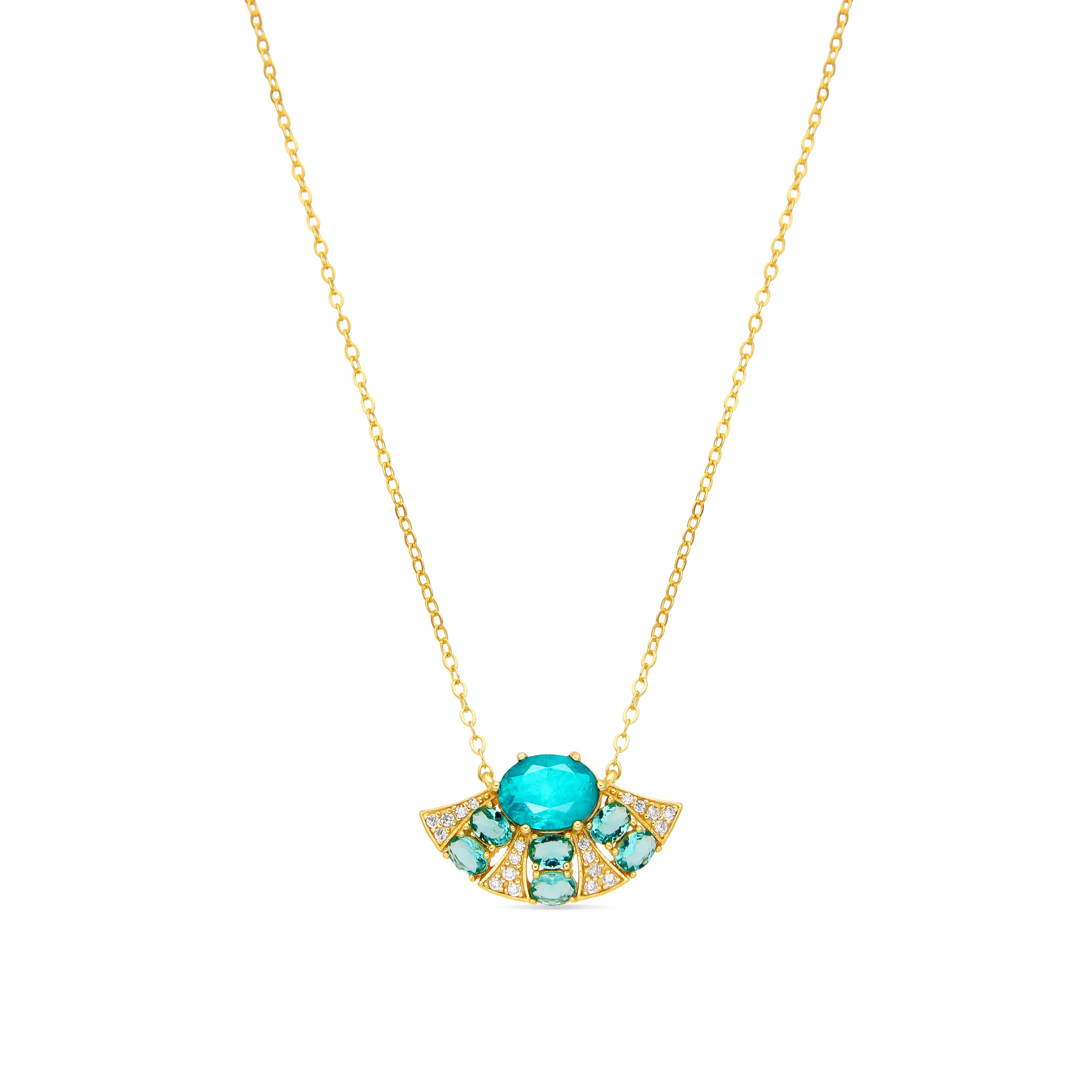 925er Sterlingsilber-Halskette mit Paraiba-grünem hydrothermalem Quarz, vergoldet mit 18k Gelbgold - Kioly