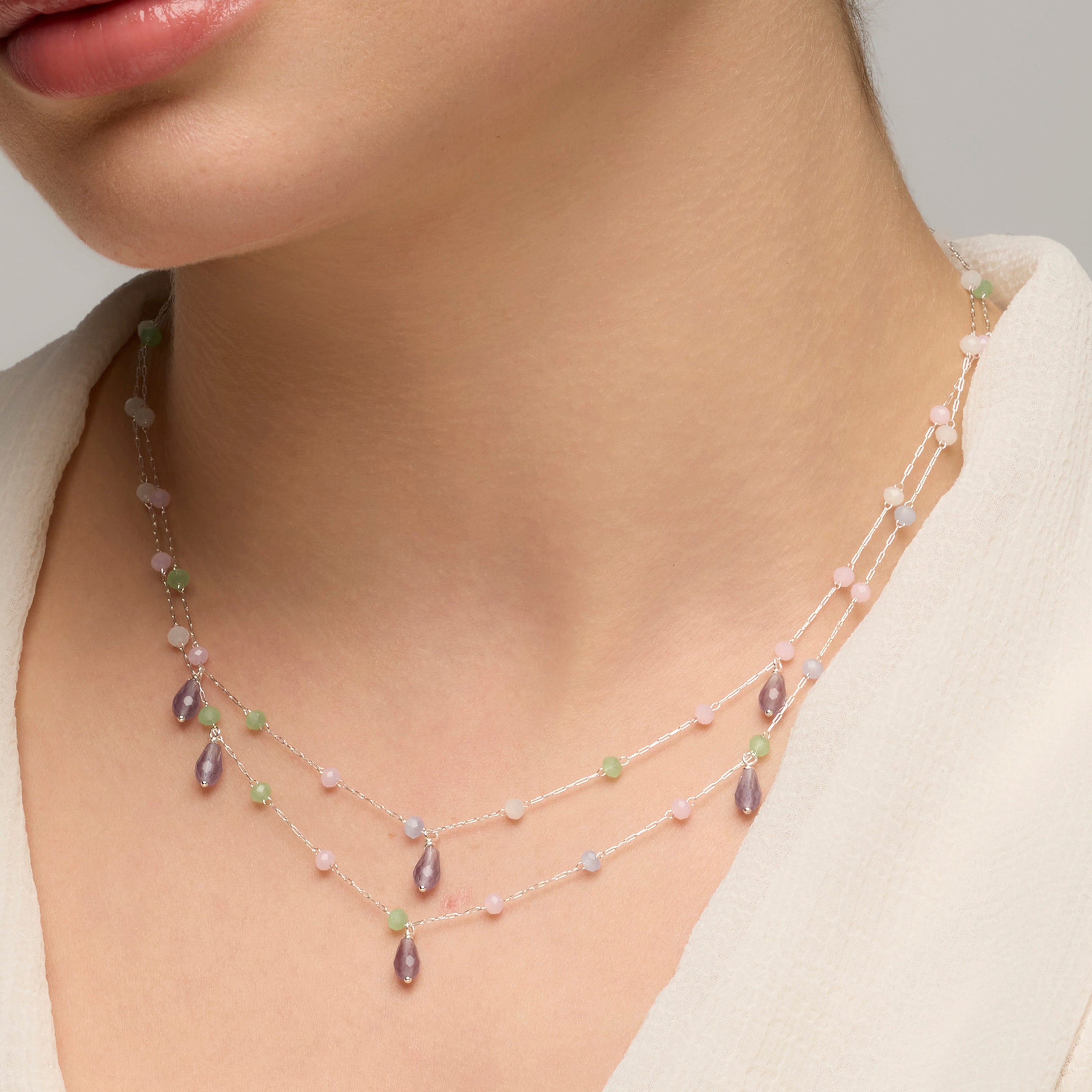 925er Sterlingsilber-Halskette und mehrfarbiger hydrothermaler Quarz mit Rhodium-Finish - Tanax