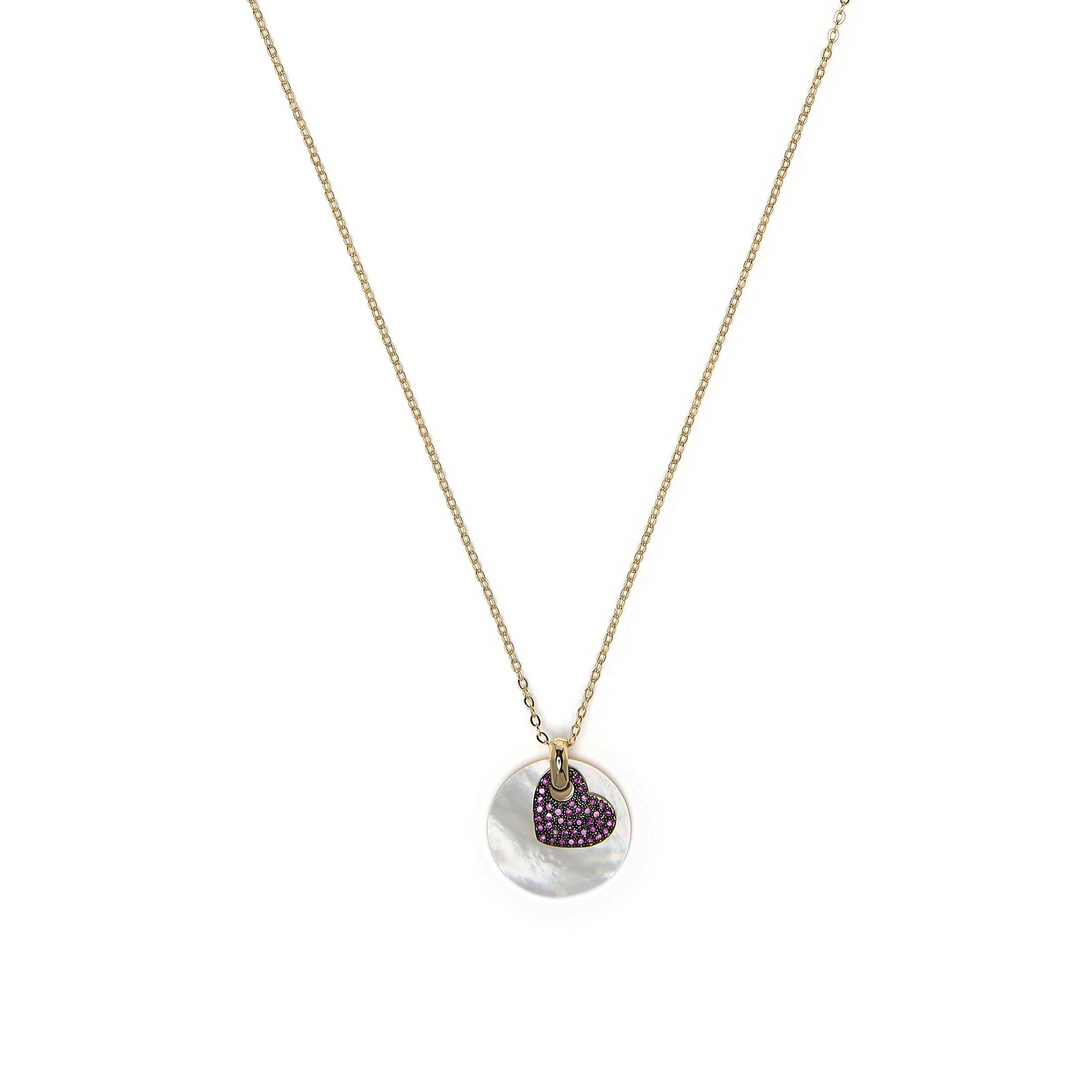Collana in argento sterling 925 e zircone rubino con finitura in oro giallo 18k - Cuore