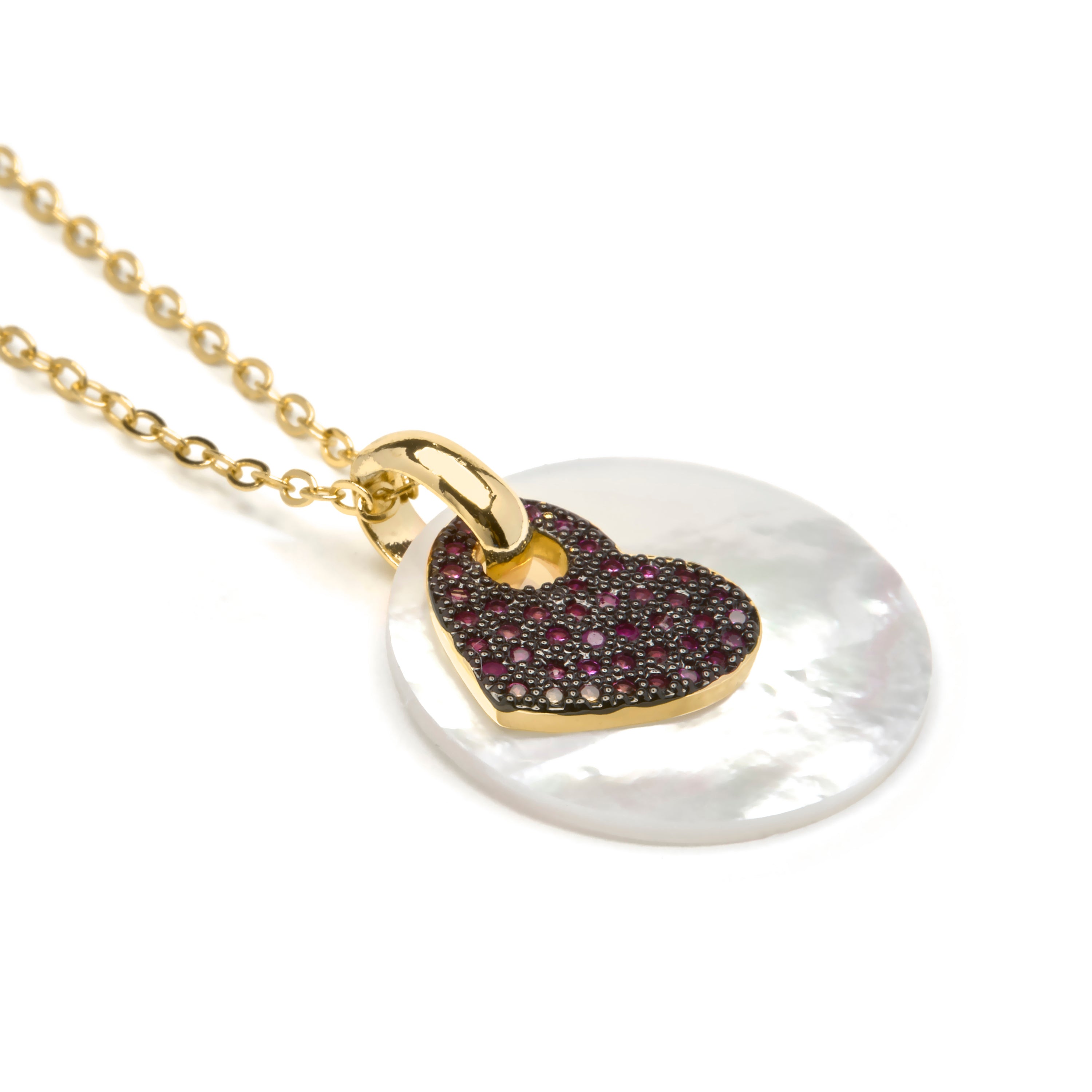 Collana in argento sterling 925 e zircone rubino con finitura in oro giallo 18k - Cuore