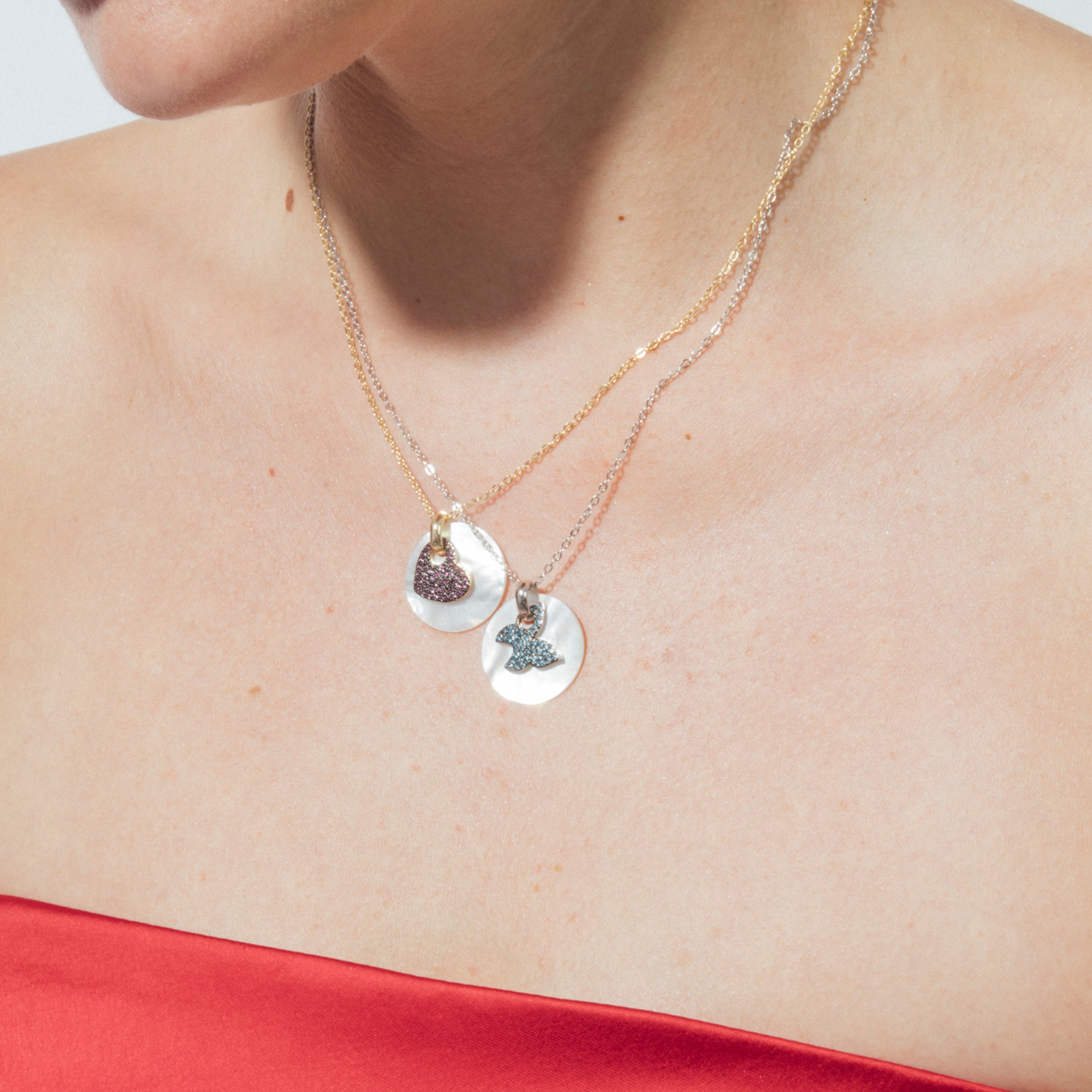 Collana in argento sterling 925 e zircone rubino con finitura in oro giallo 18k - Cuore