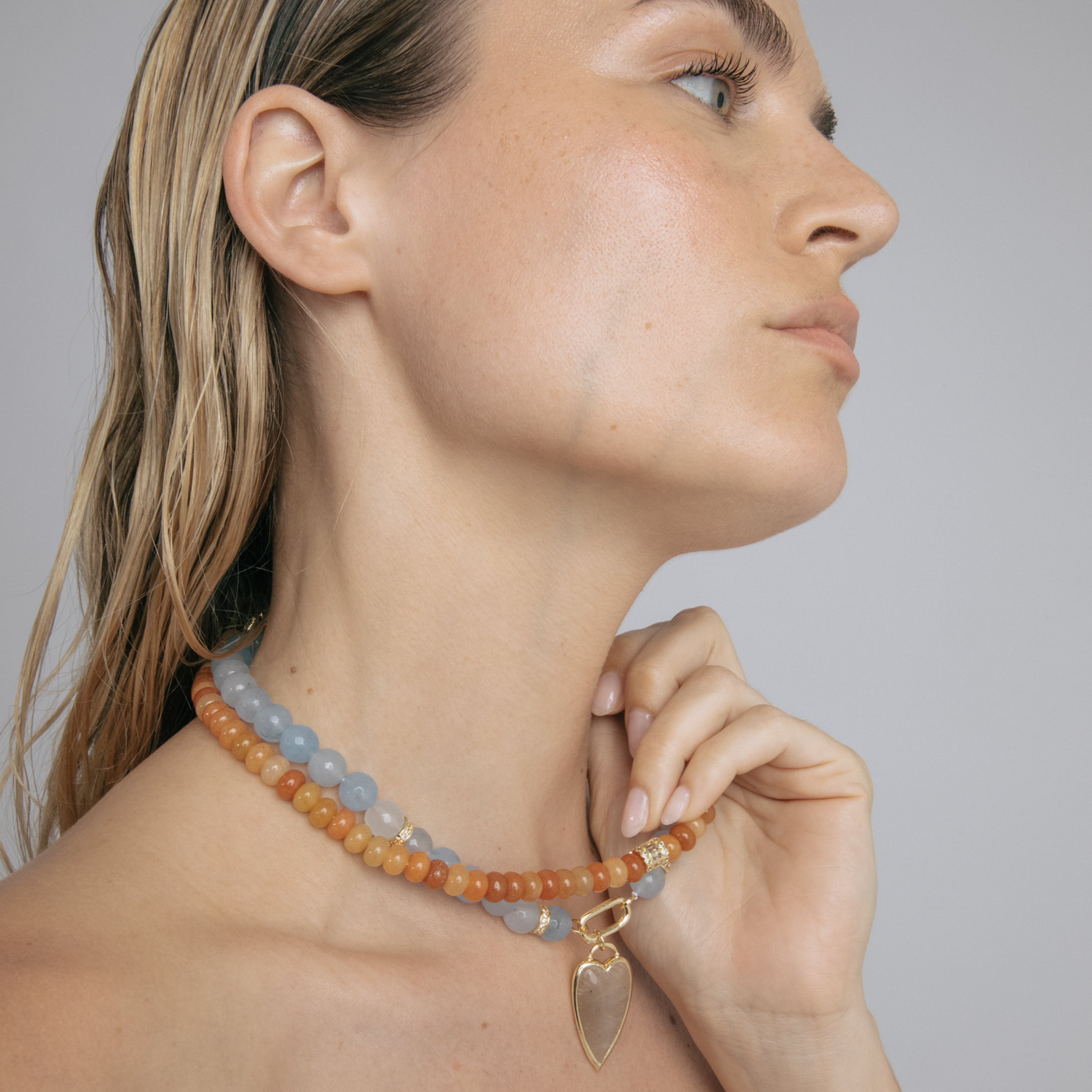 925 Sterling Silver Necklace with Blue Jade finished in 18k Yellow Gold - Zaty