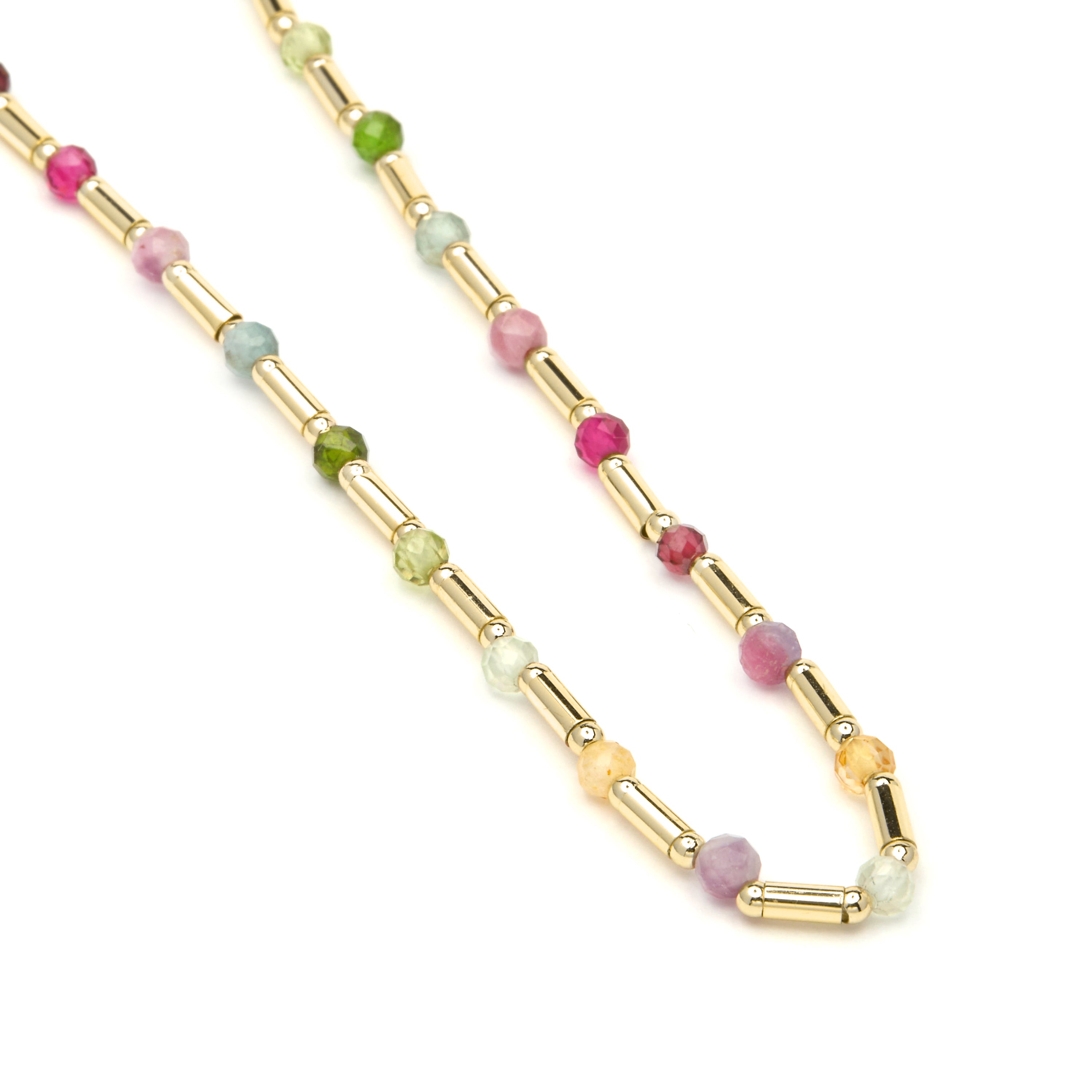 Halskette aus 925er Sterlingsilber und mehrfarbigem Turmalin mit 18k Gelbgold-Finish - Otssy