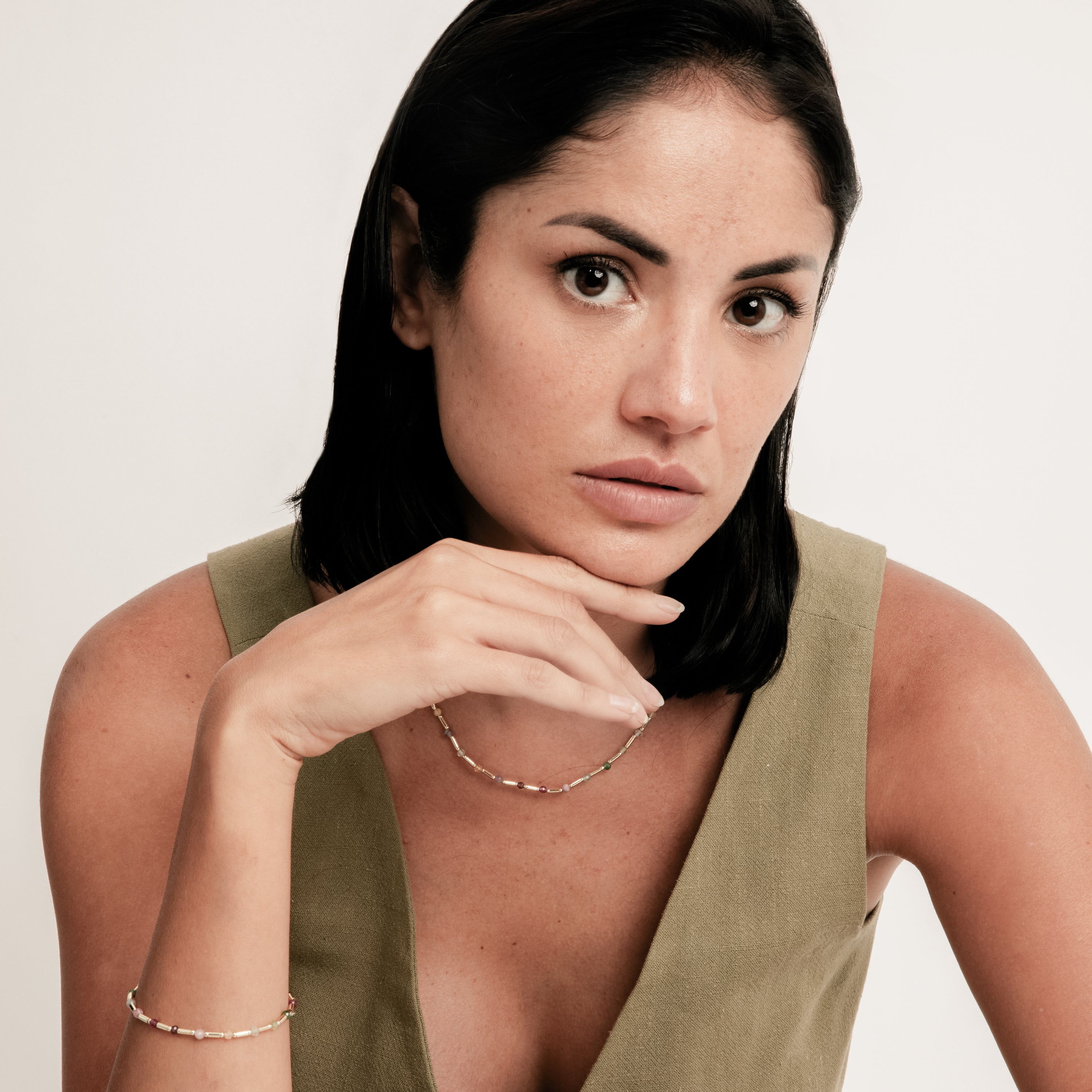 Collar de Plata de Ley 925 y Turmalina Multicolor acabado en oro amarillo 18k - Otssy