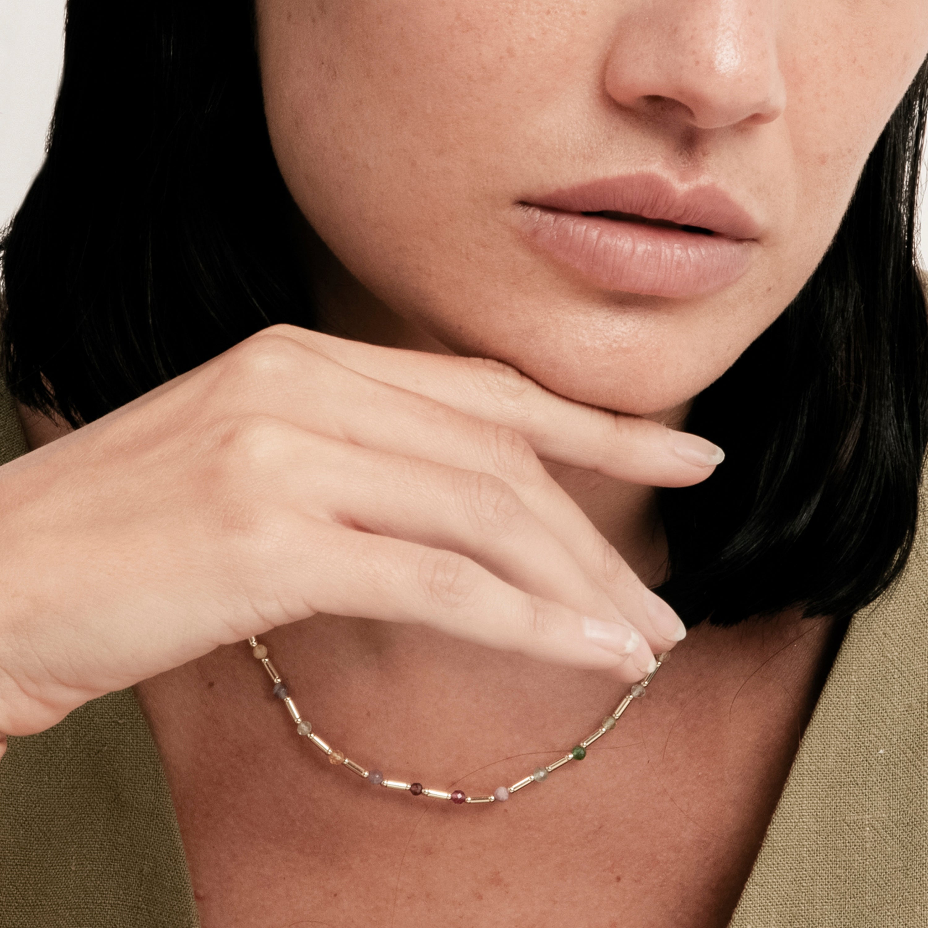 Halskette aus 925er Sterlingsilber und mehrfarbigem Turmalin mit 18k Gelbgold-Finish - Otssy