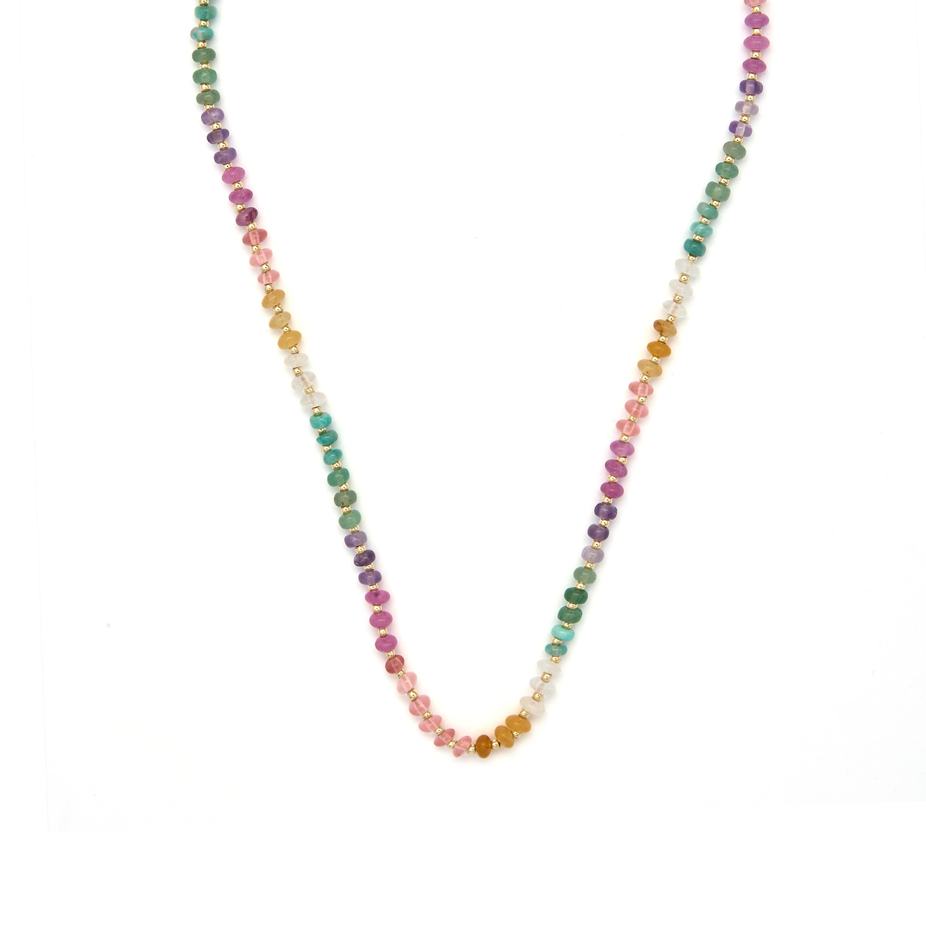 Halskette aus 925 Sterlingsilber und mehrfarbigem Naturstein mit 18k Gelbgold-Finish - Uwa