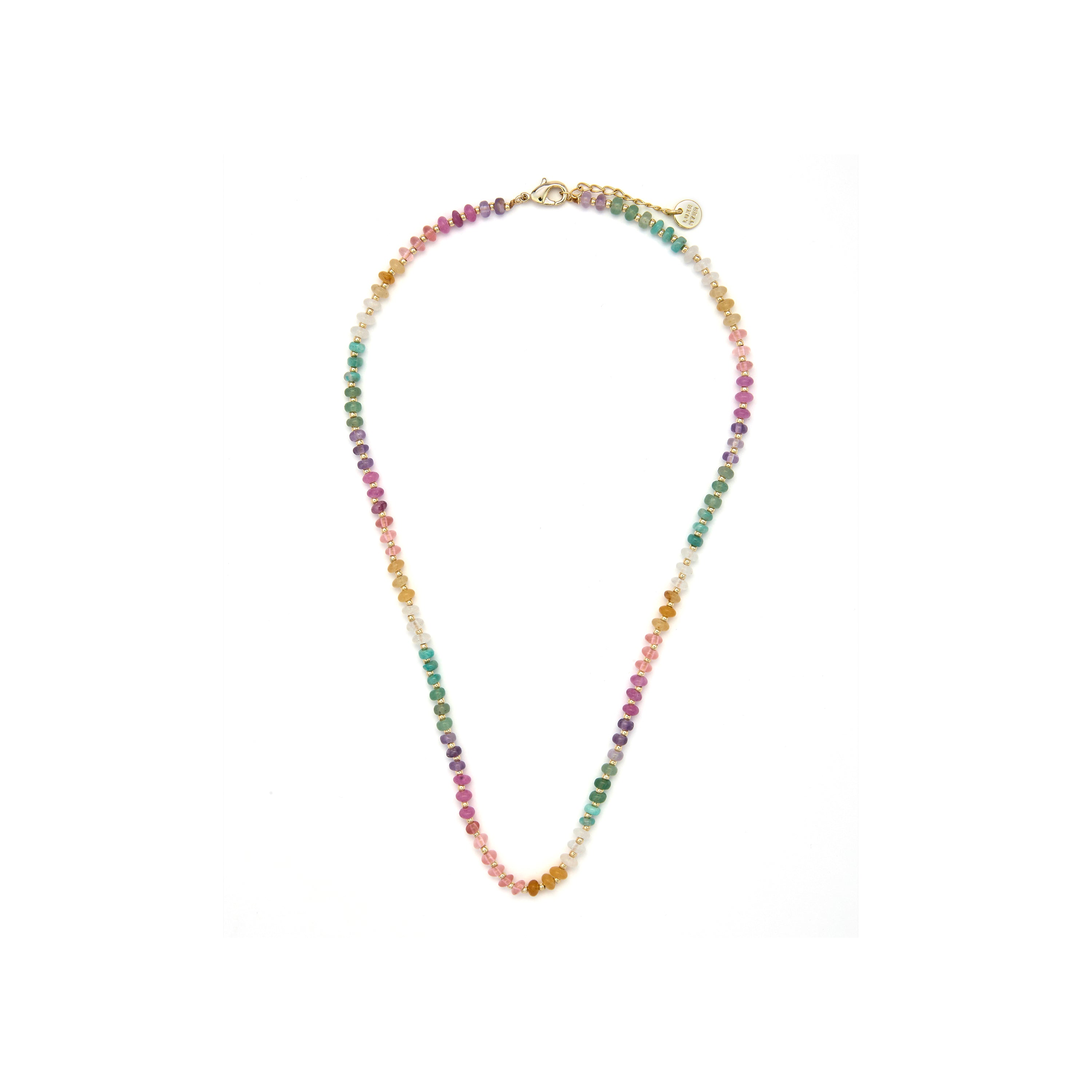 Collier en argent sterling 925 et pierre naturelle multicolore finition en or jaune 18k - Uwa