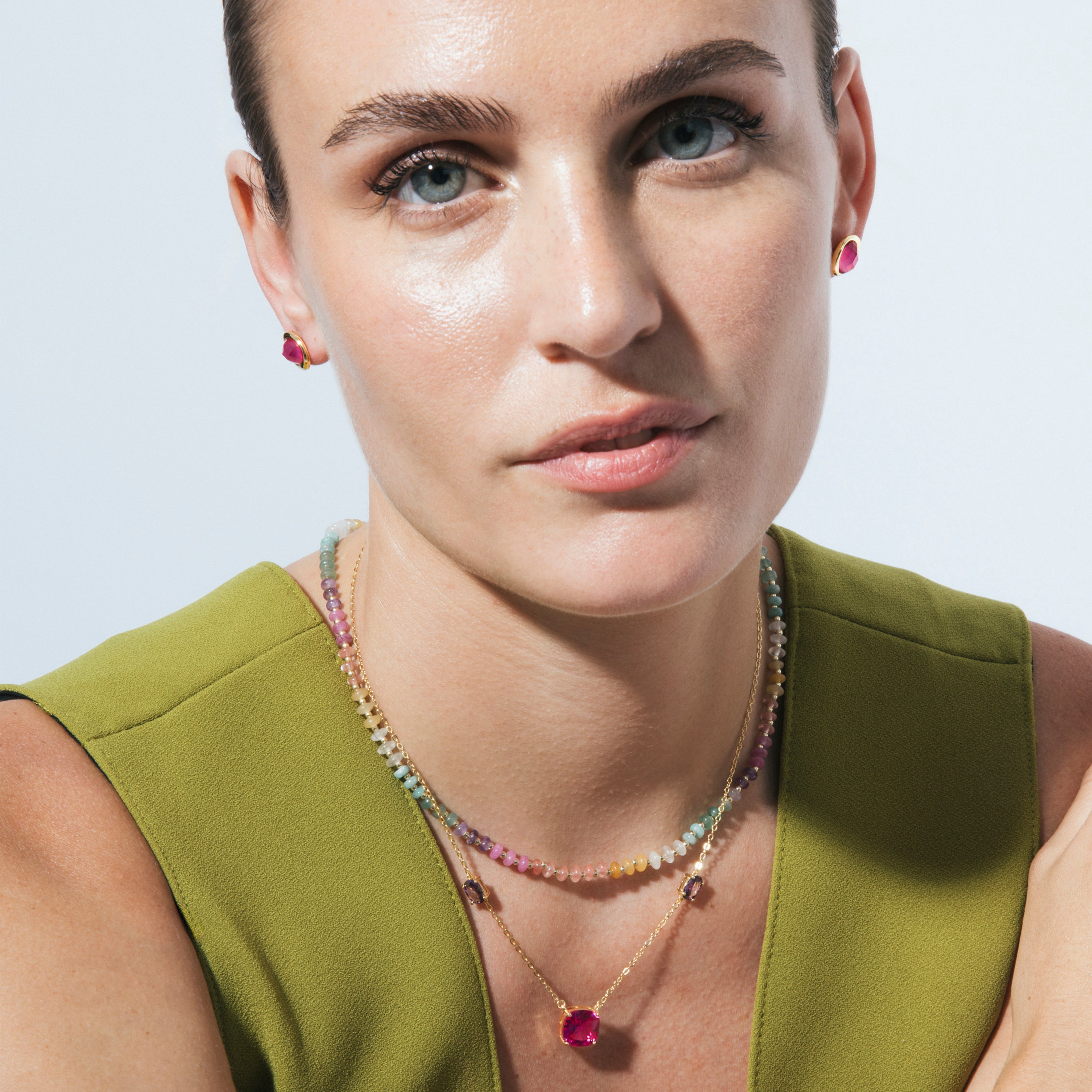 Collier en argent sterling 925 et pierre naturelle multicolore finition en or jaune 18k - Uwa