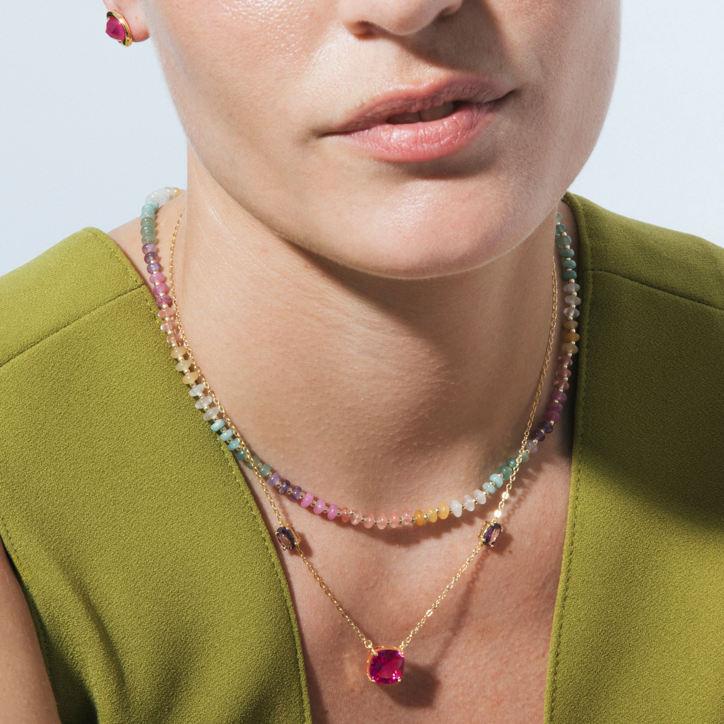 Collier en argent sterling 925 et pierre naturelle multicolore finition en or jaune 18k - Uwa