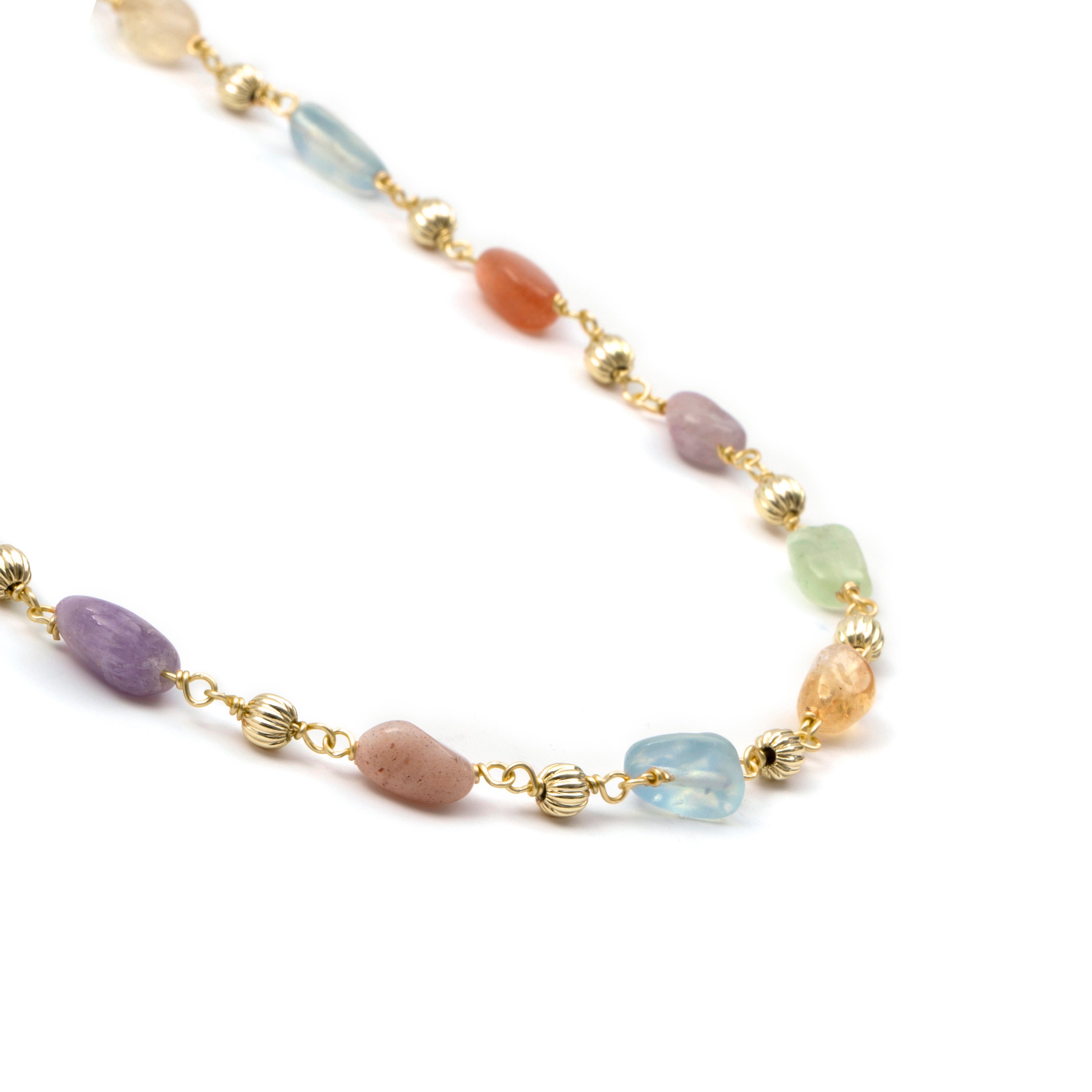 Collar de Plata de Ley 925 y Multicolor Piedra Natural acabado en oro amarillo de 18k - Sariel