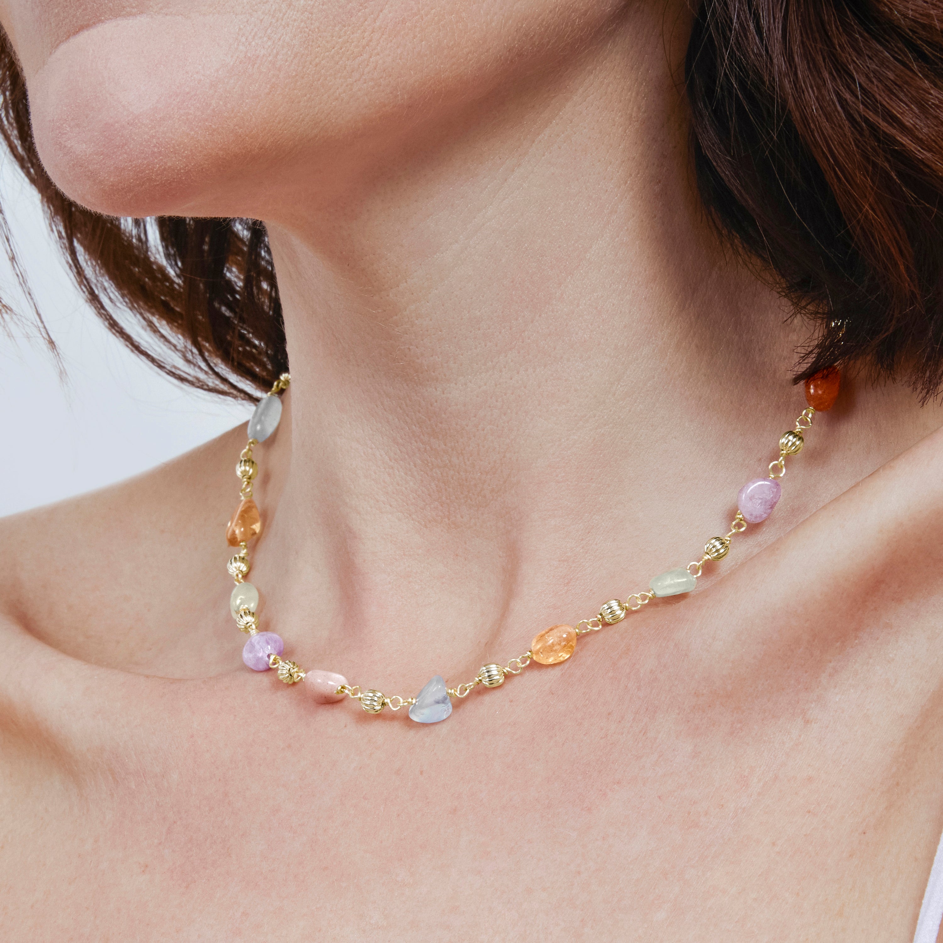 Collar de Plata de Ley 925 y Multicolor Piedra Natural acabado en oro amarillo de 18k - Sariel