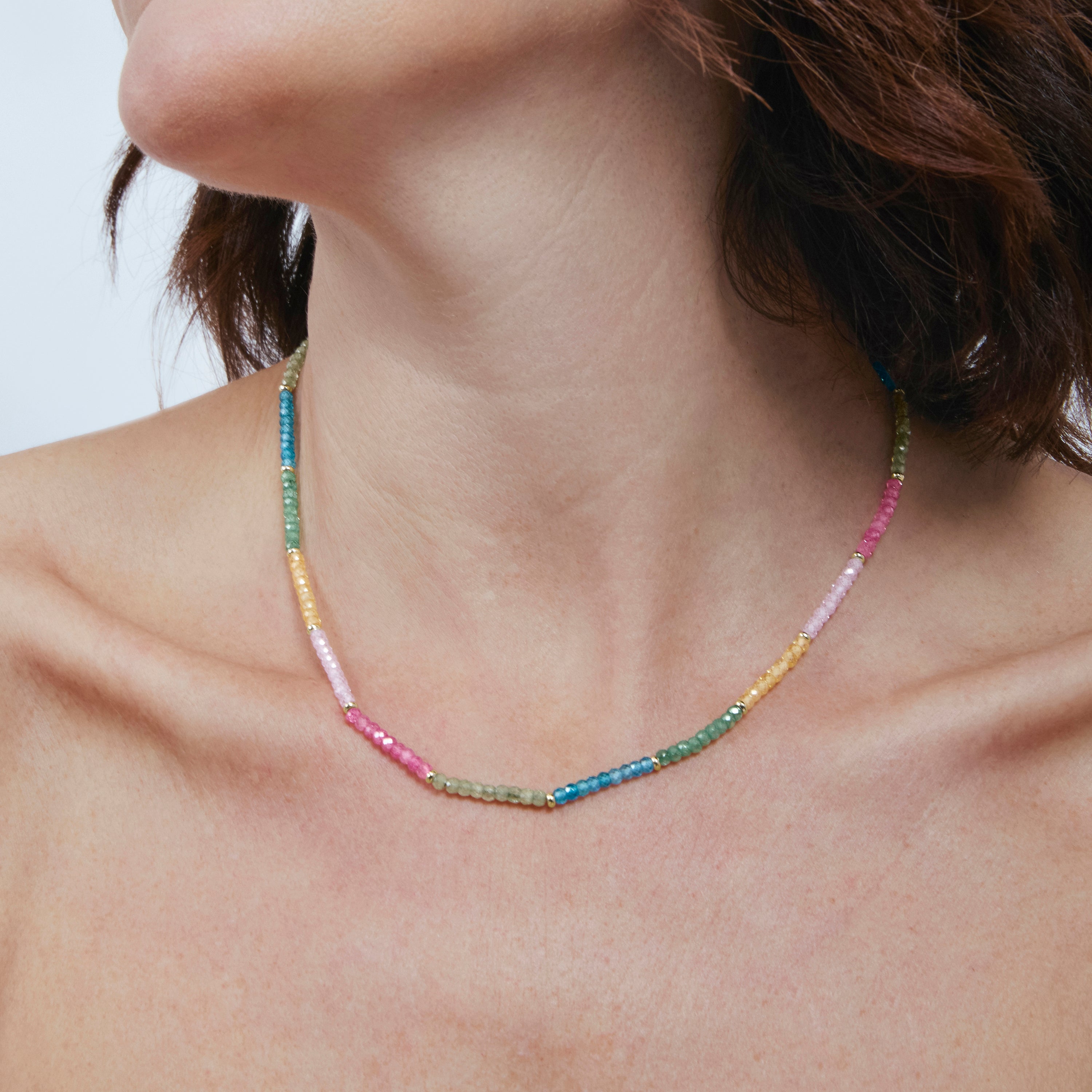 Collar de Plata de Ley 925 y Cristal Multicolor acabado en oro amarillo de 18k - Shusau
