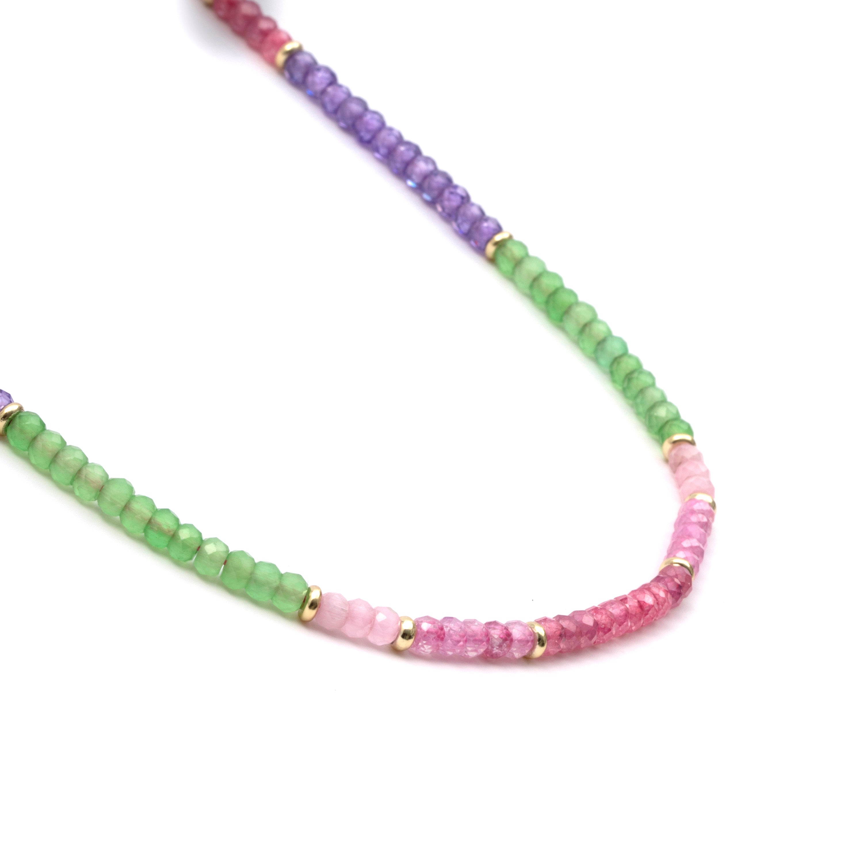 Collier en argent sterling 925 et zircon multicolore avec finition en or jaune 18 carats - Zograx