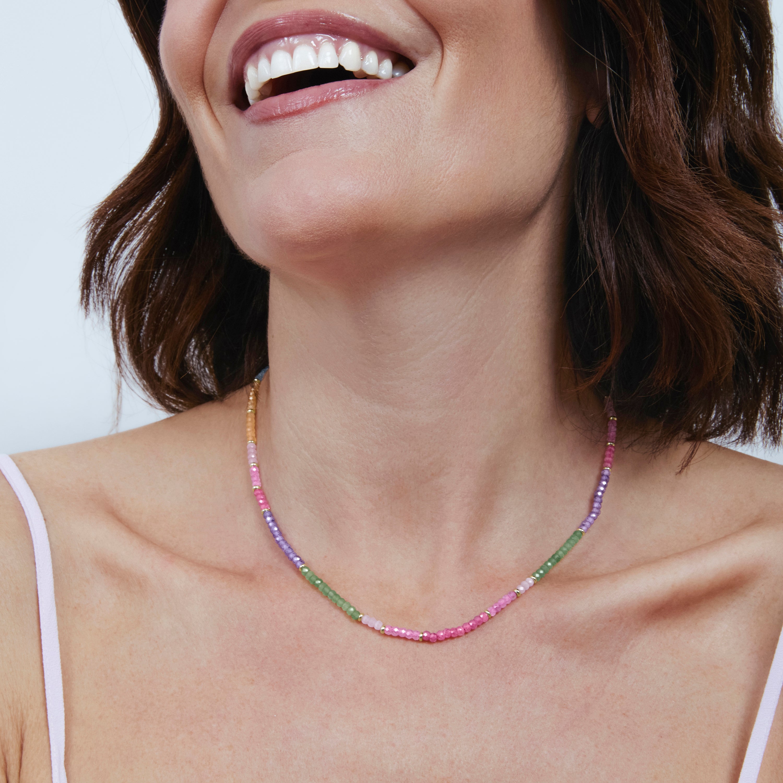 Collier en argent sterling 925 et zircon multicolore avec finition en or jaune 18 carats - Zograx