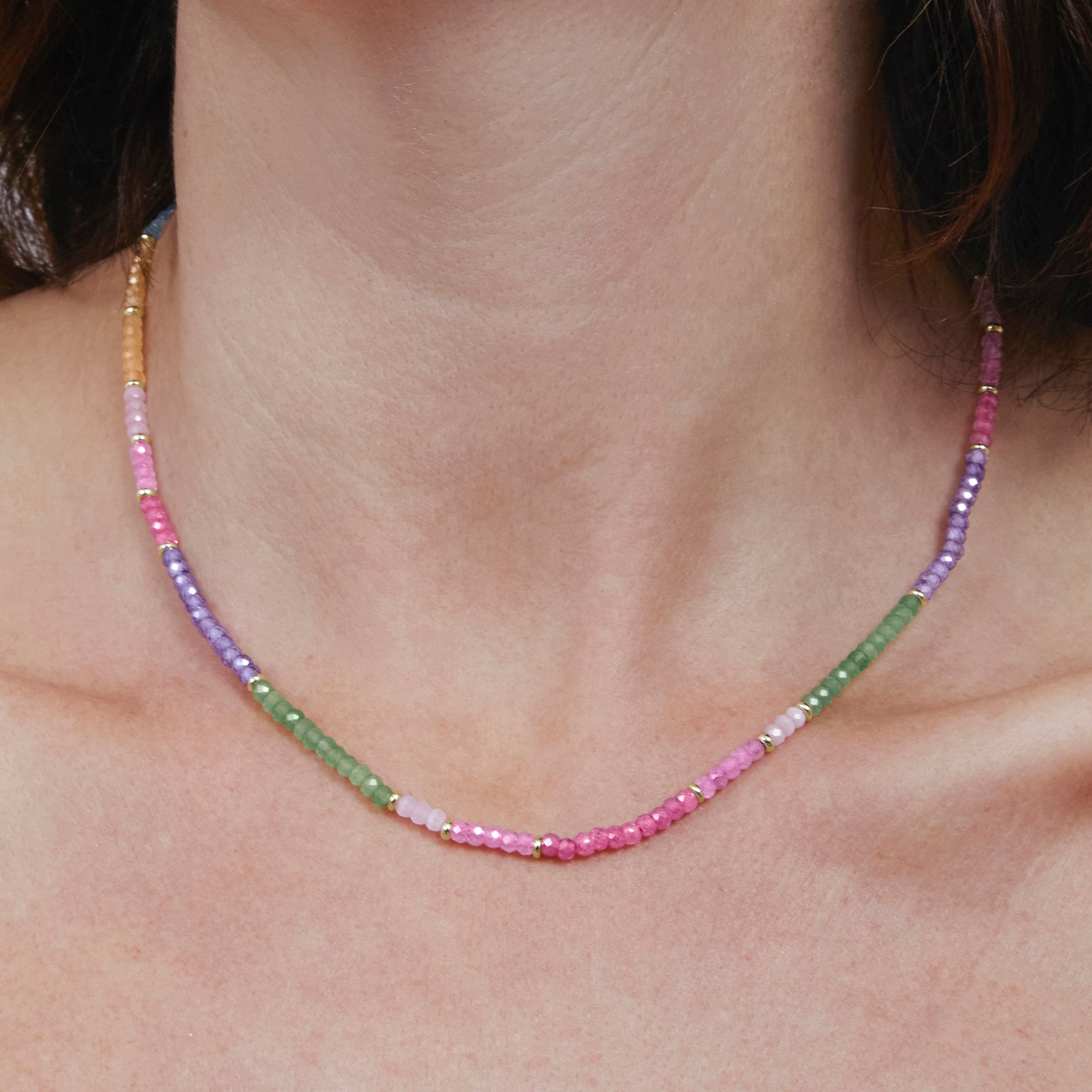 Collier en argent sterling 925 et zircon multicolore avec finition en or jaune 18 carats - Zograx