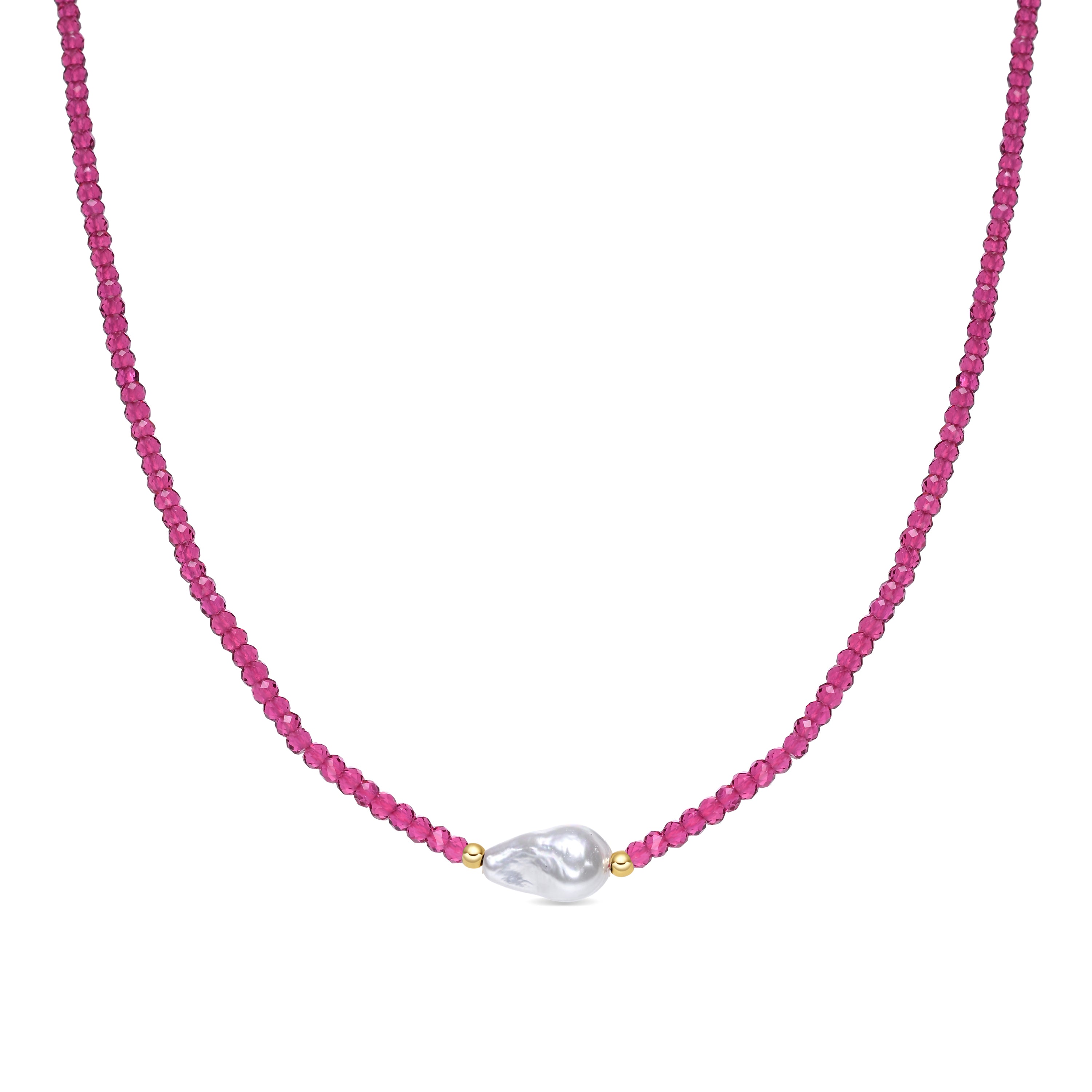 Collier en argent sterling 925 et zircon rose, finition or jaune 18 carats - Druna