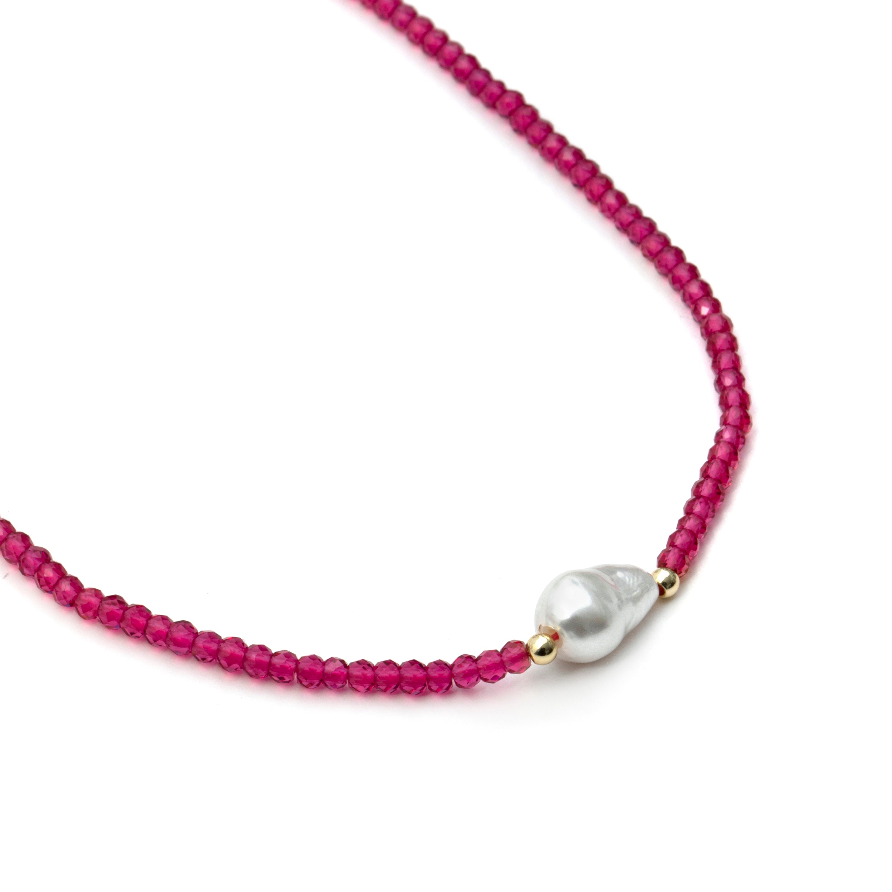 Collier en argent sterling 925 et zircon rose, finition or jaune 18 carats - Druna