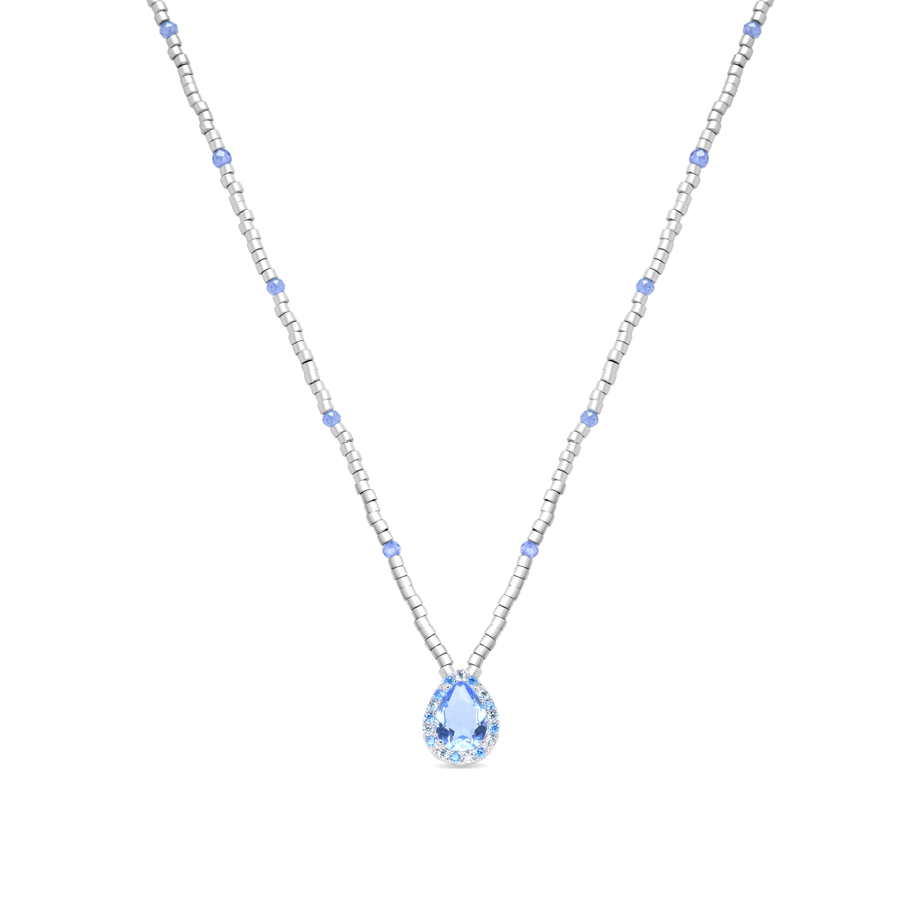 Collier en argent sterling 925 et quartz hydrothermal topaze bleue finition rhodiée - Simder
