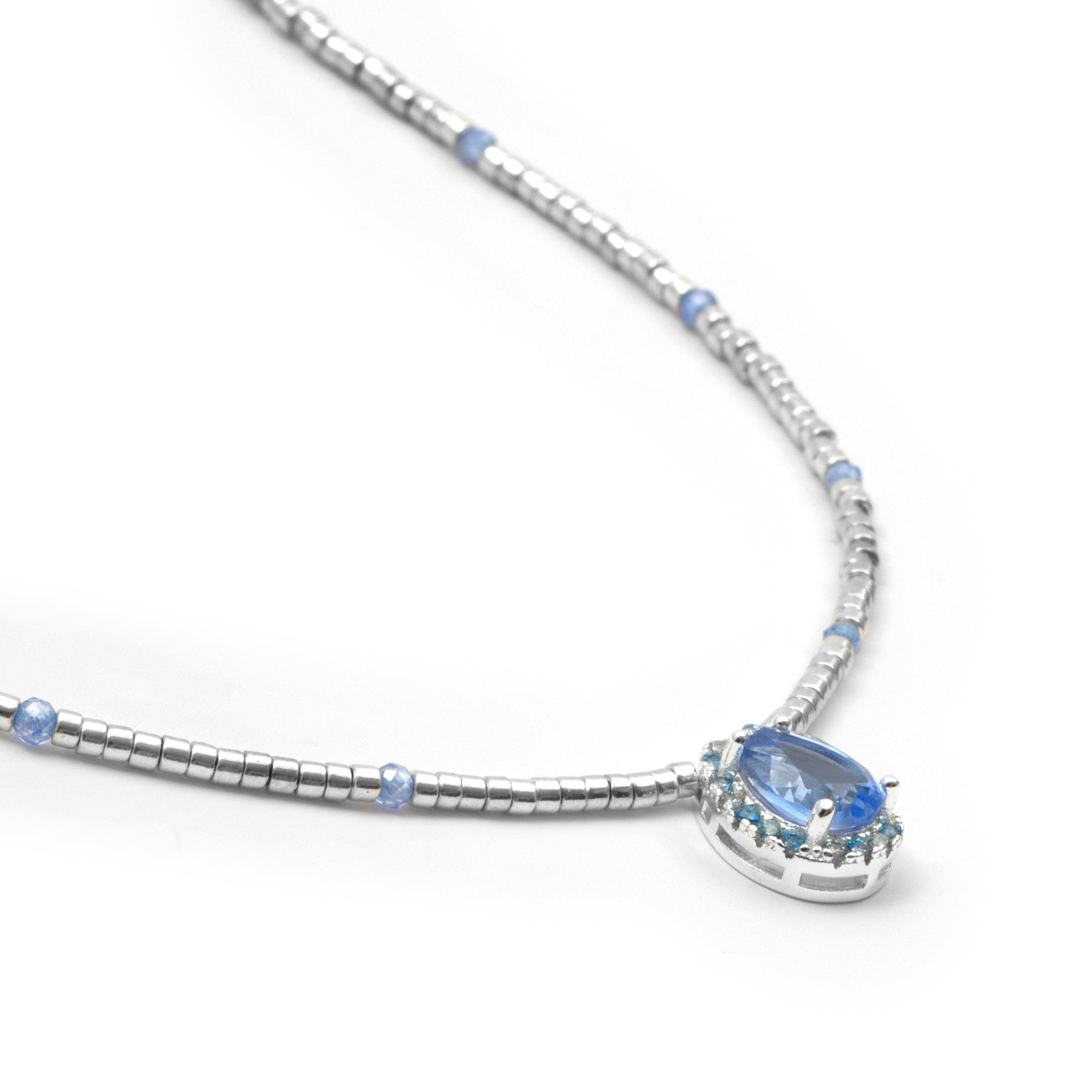 Collier en argent sterling 925 et quartz hydrothermal topaze bleue finition rhodiée - Simder