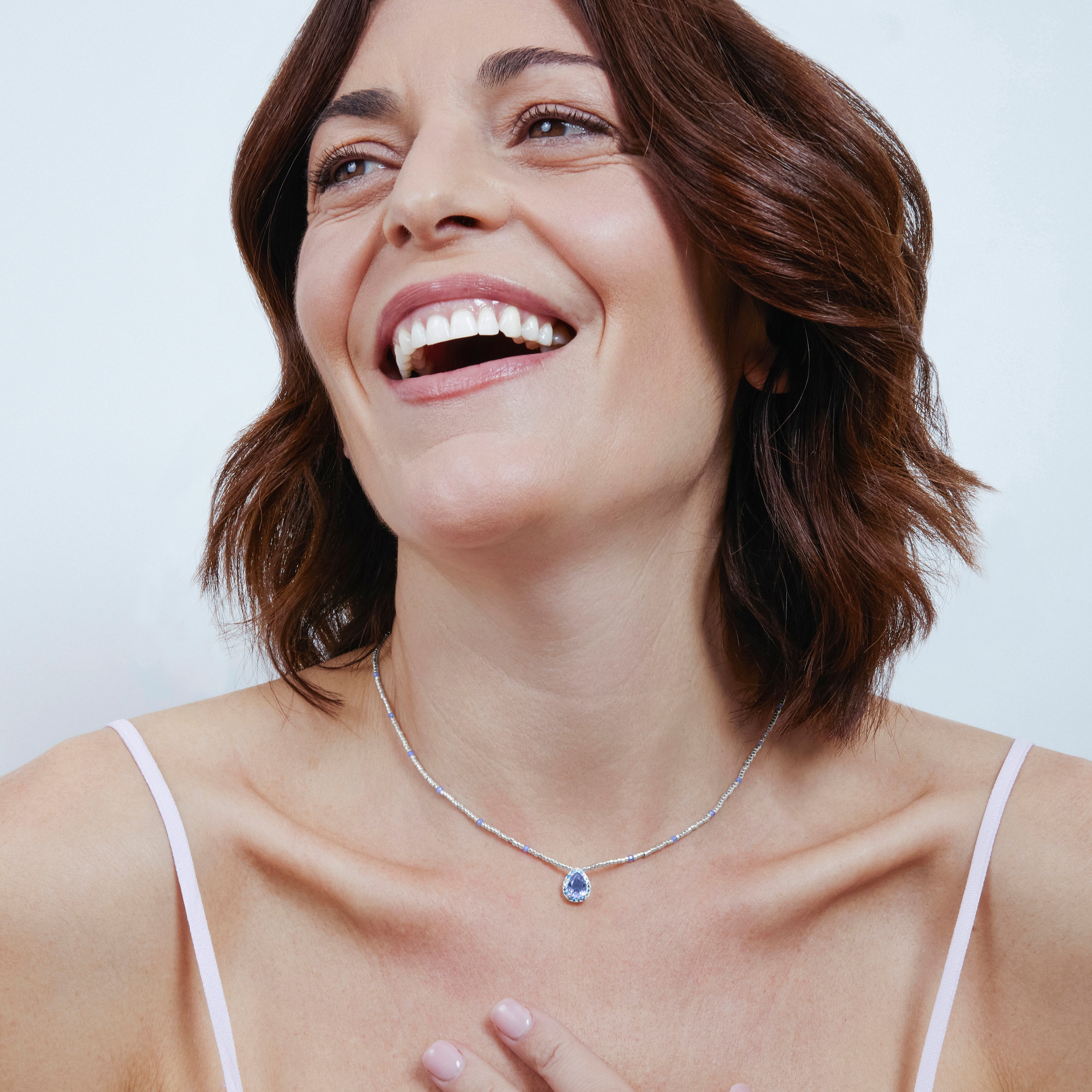 Collier en argent sterling 925 et quartz hydrothermal topaze bleue finition rhodiée - Simder