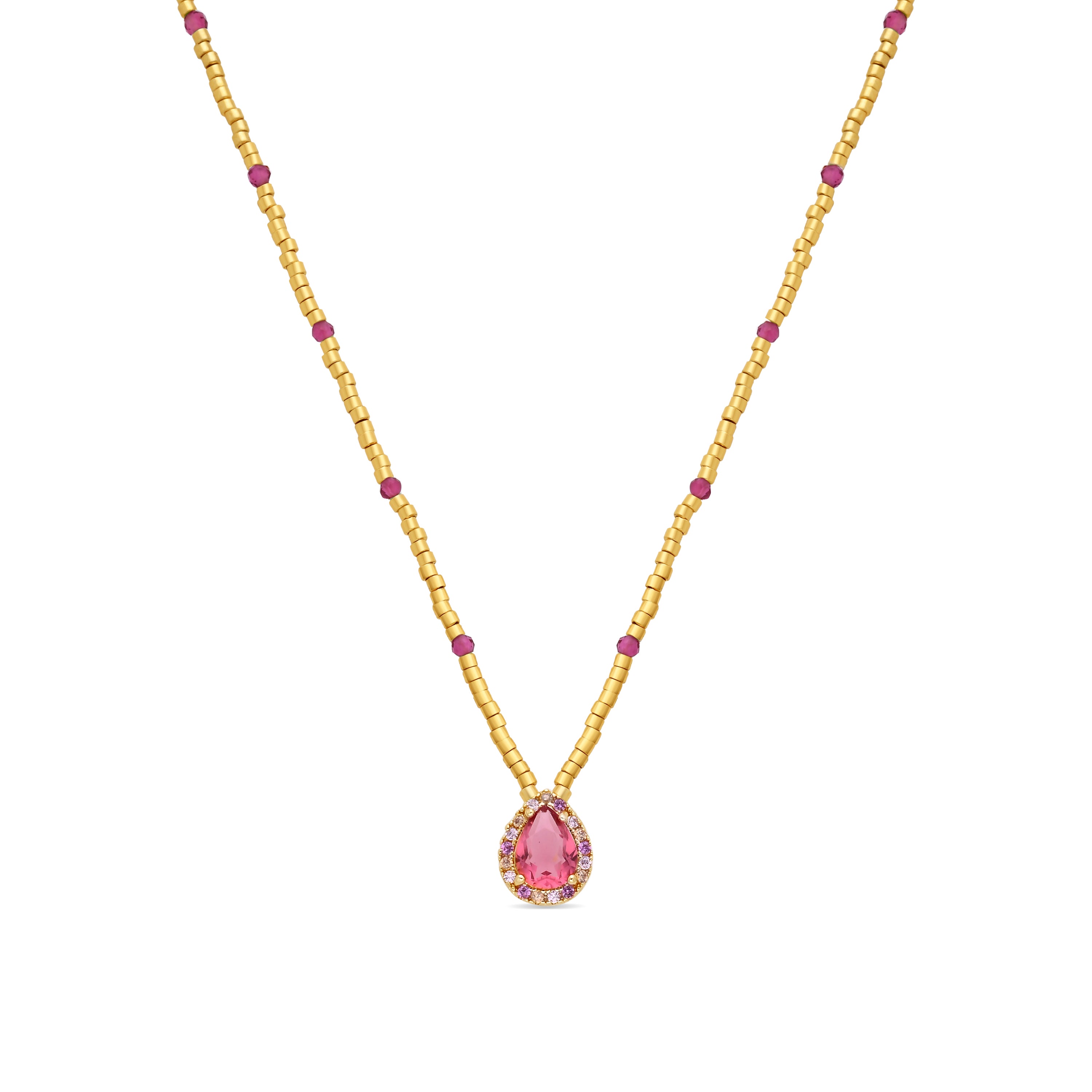 Collana in Argento 925 e Quarzo Idrotermale Rosa con finitura in oro giallo 18k - Simder