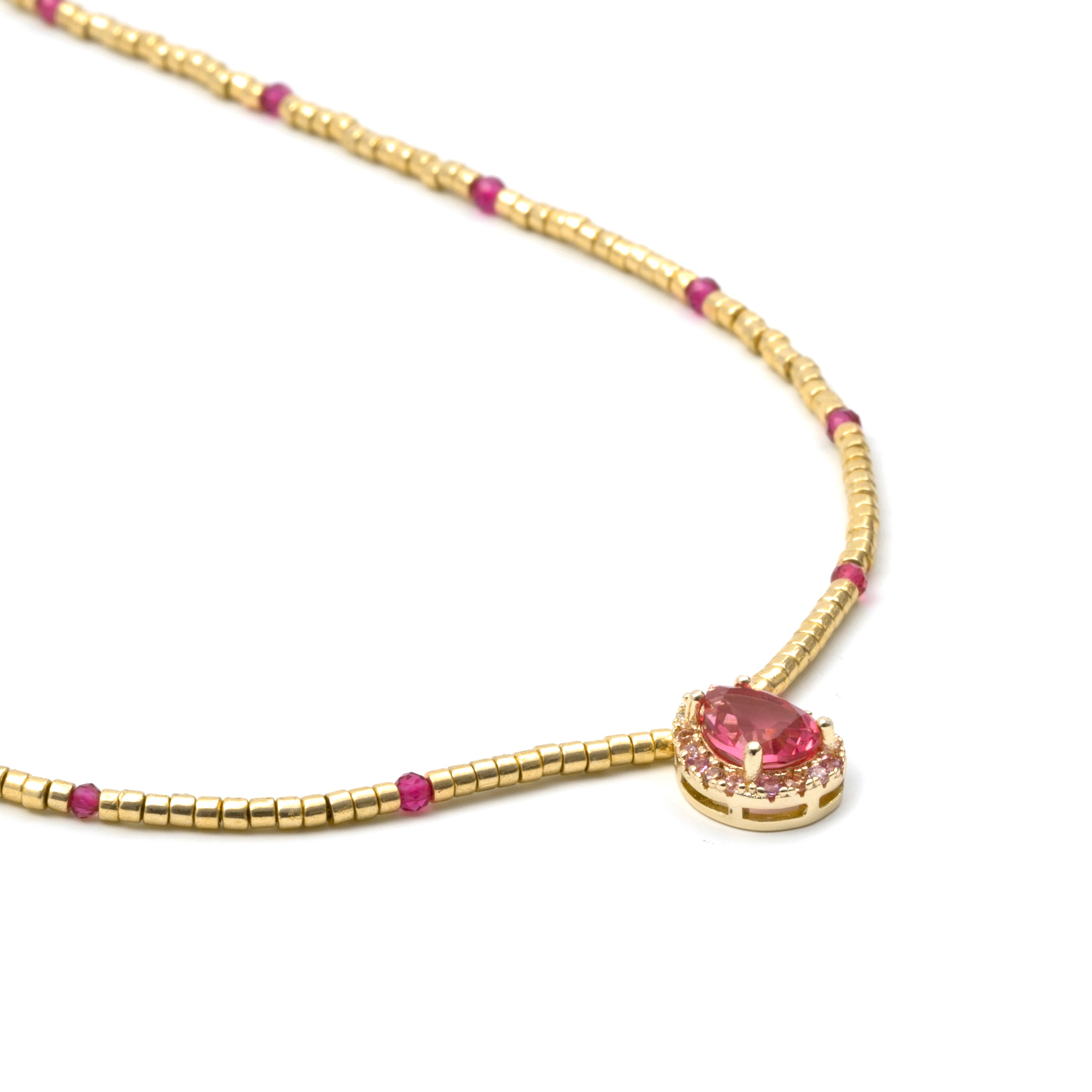 Collana in Argento 925 e Quarzo Idrotermale Rosa con finitura in oro giallo 18k - Simder