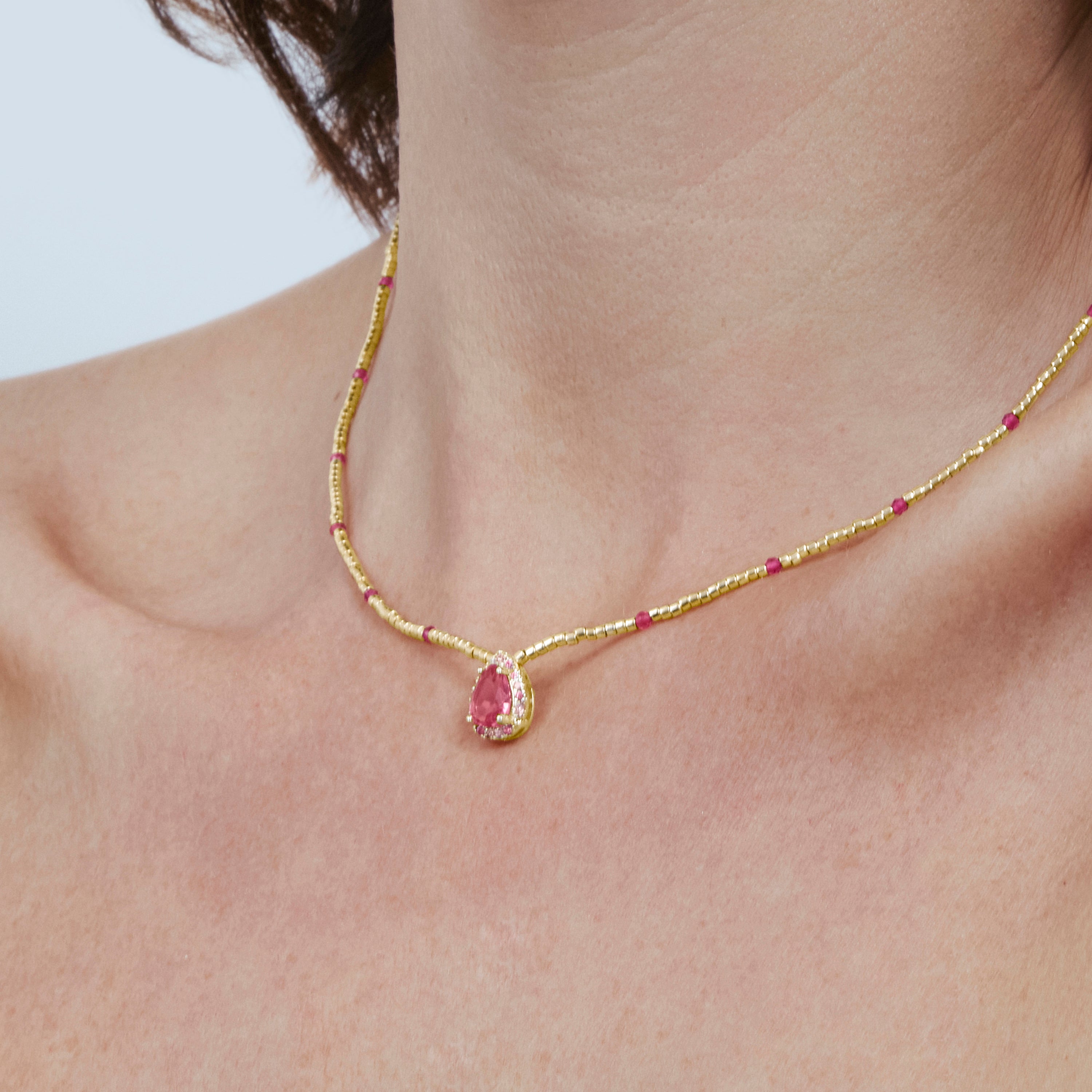 Collana in Argento 925 e Quarzo Idrotermale Rosa con finitura in oro giallo 18k - Simder