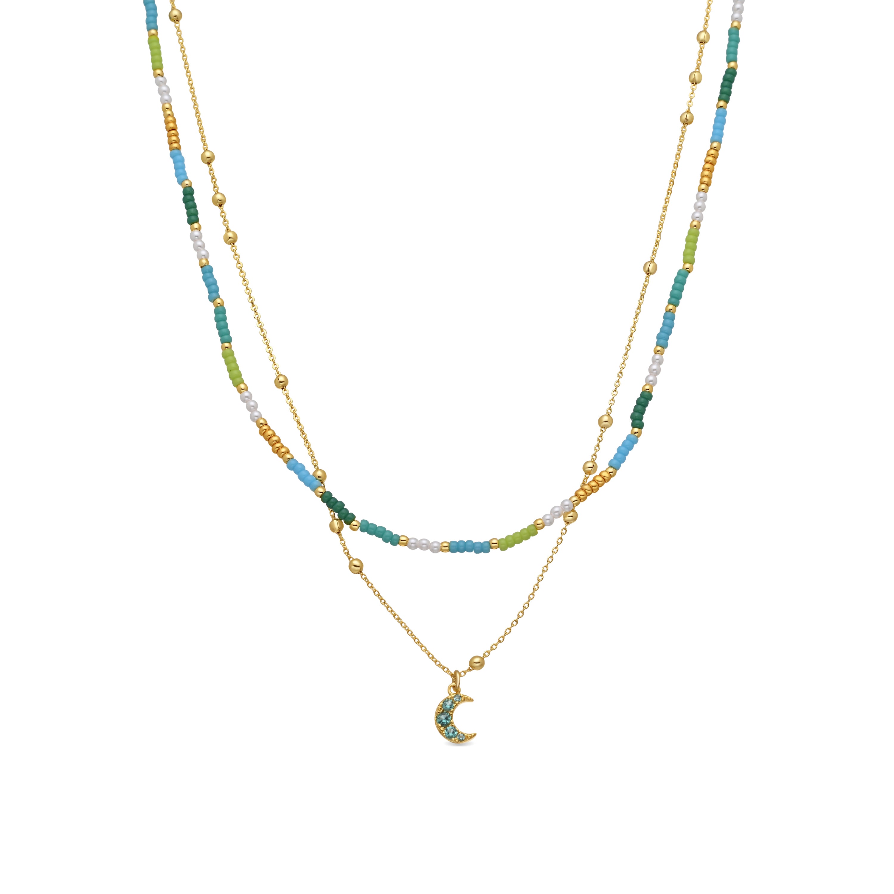 Collar de Plata de Ley 925 y Cristal Verde acabado en oro amarillo de 18k - Likil