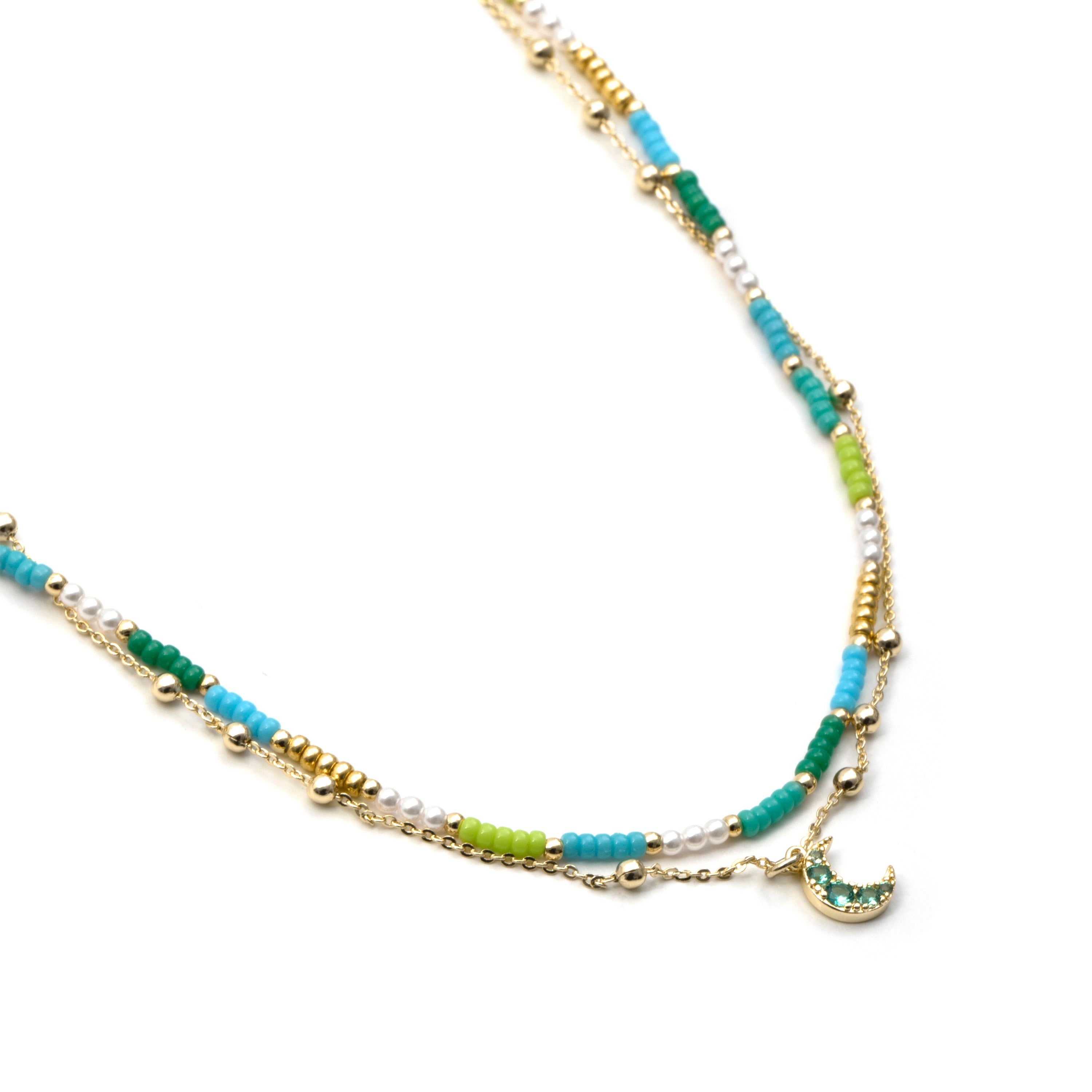 Collar de Plata de Ley 925 y Cristal Verde acabado en oro amarillo de 18k - Likil