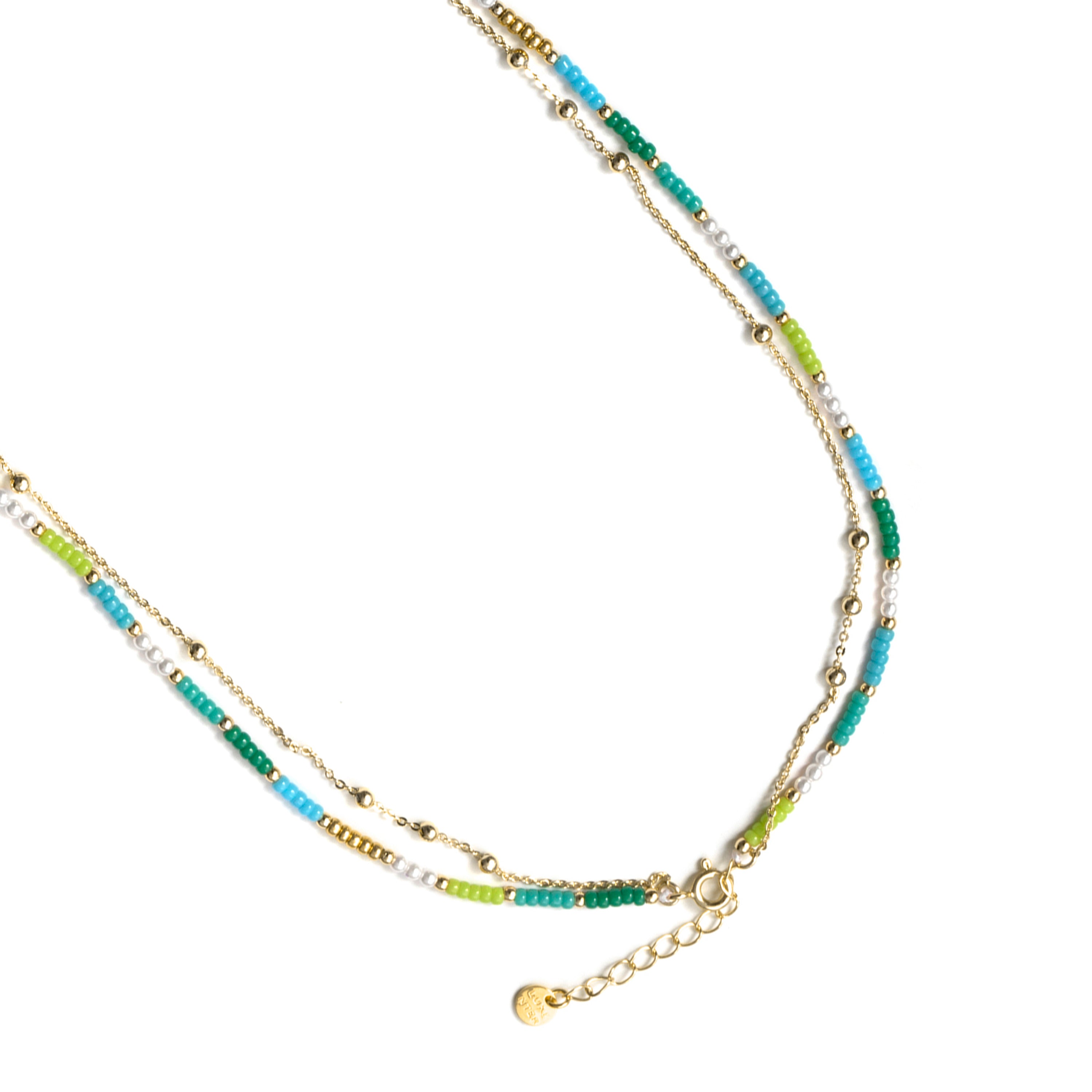 Collar de Plata de Ley 925 y Cristal Verde acabado en oro amarillo de 18k - Likil