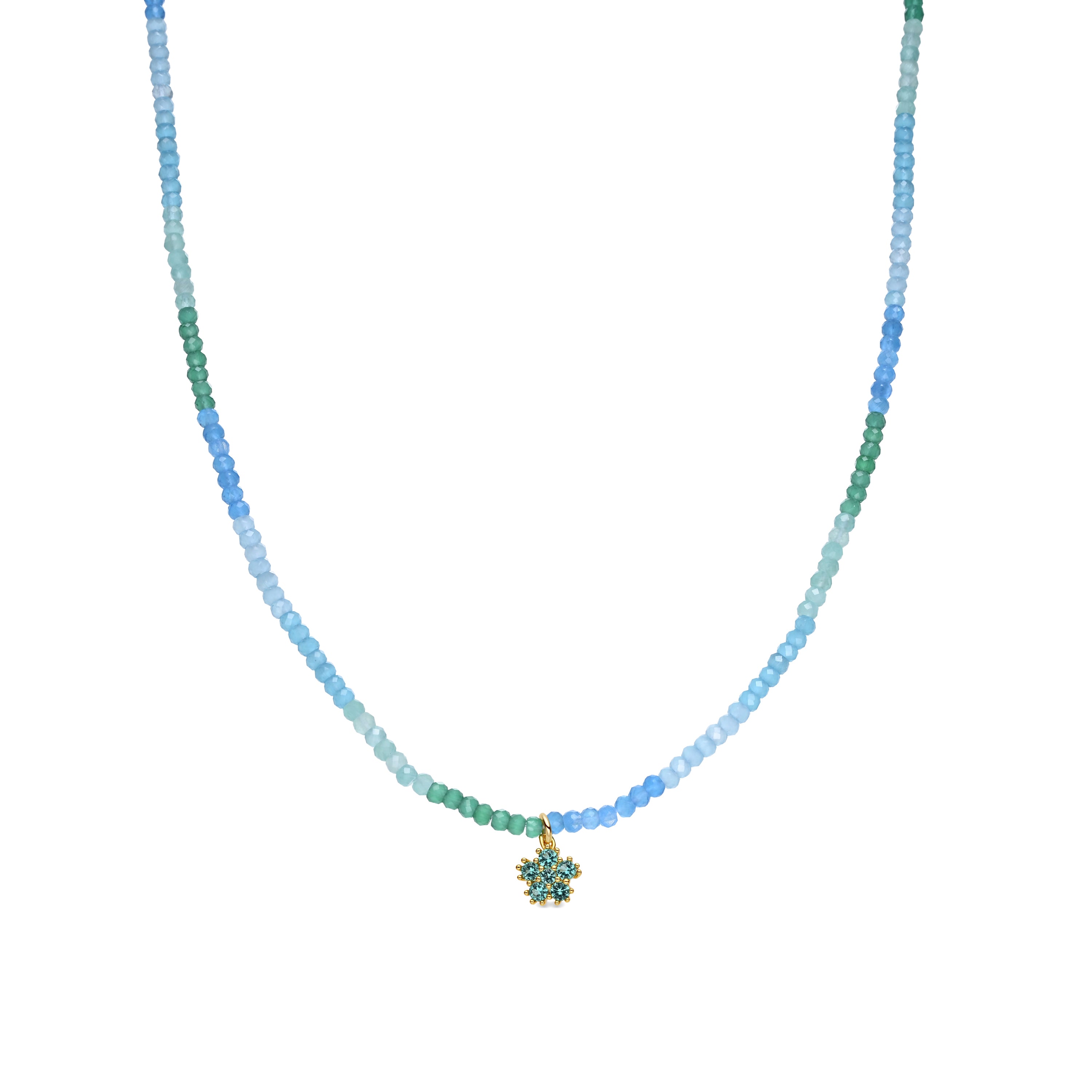 Halskette aus 925er Sterlingsilber mit aquamarinblauem Zirkonia, vergoldet mit 18 Karat Gelbgold - Saino