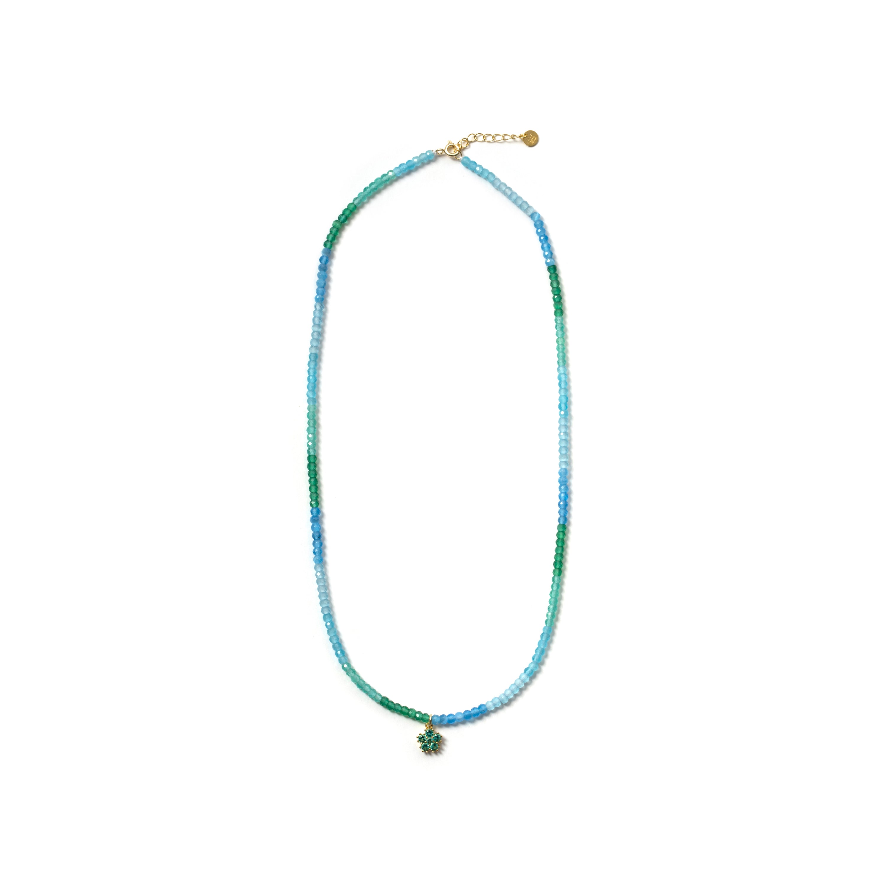 Halskette aus 925er Sterlingsilber mit aquamarinblauem Zirkonia, vergoldet mit 18 Karat Gelbgold - Saino