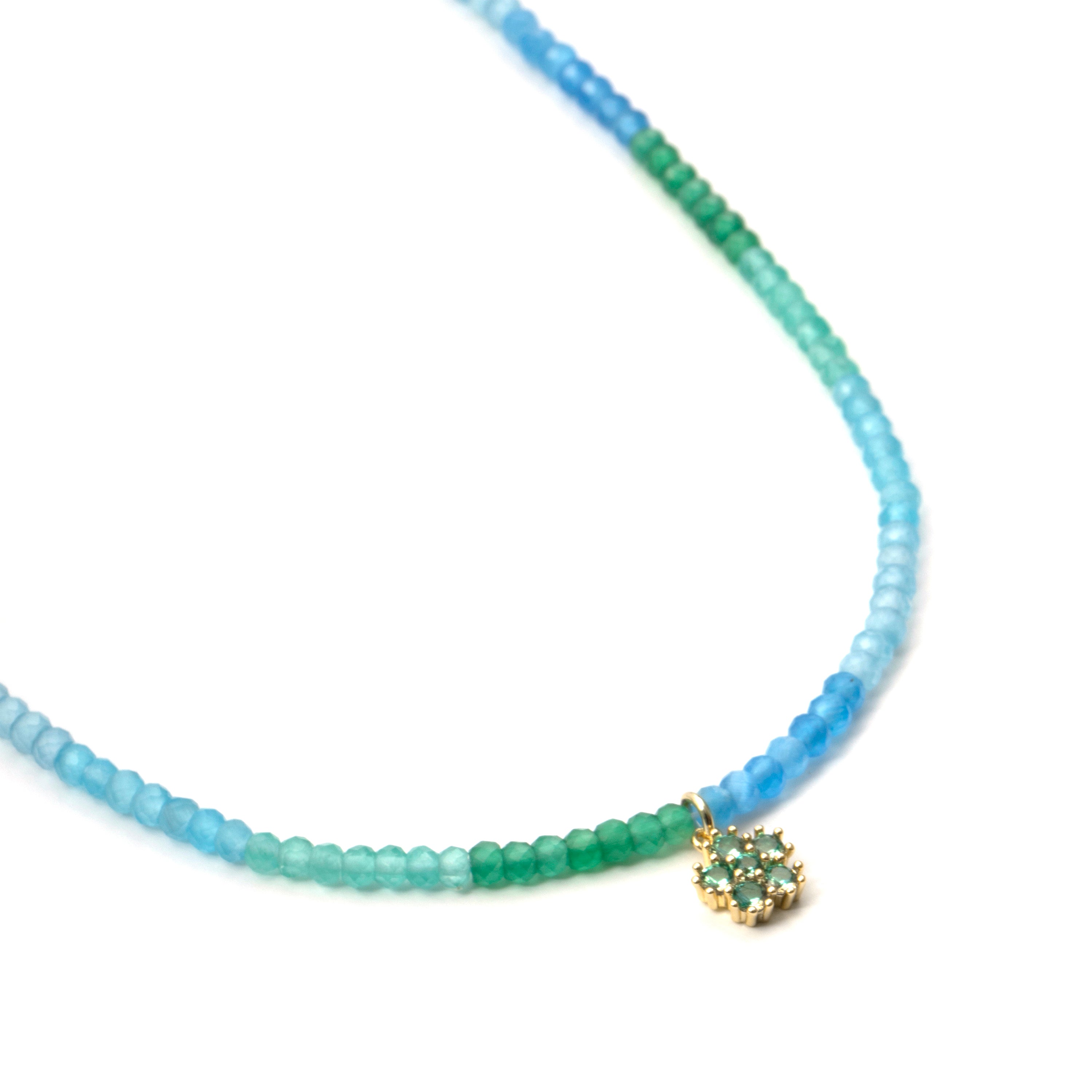 Halskette aus 925er Sterlingsilber mit aquamarinblauem Zirkonia, vergoldet mit 18 Karat Gelbgold - Saino