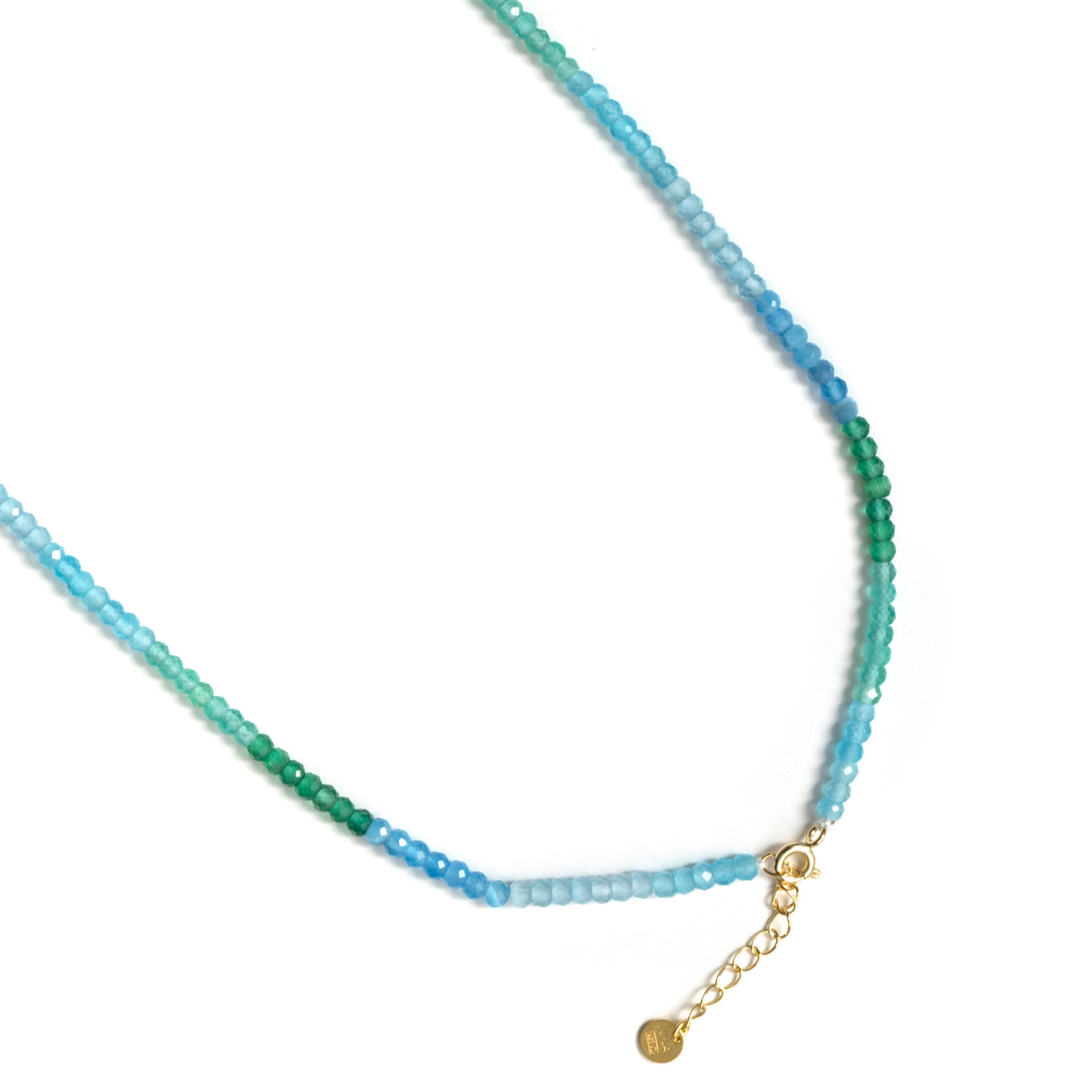 Halskette aus 925er Sterlingsilber mit aquamarinblauem Zirkonia, vergoldet mit 18 Karat Gelbgold - Saino