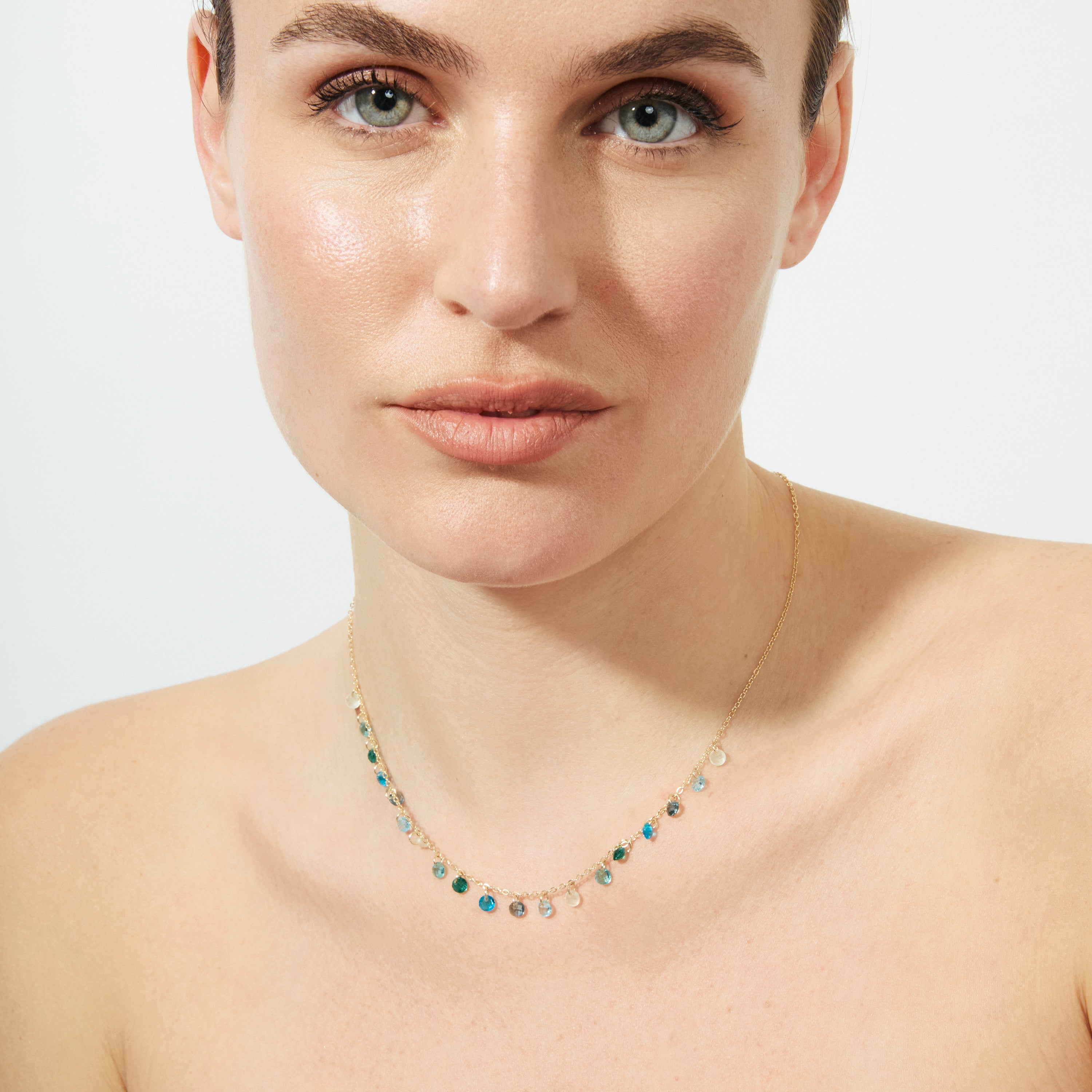 Sterling Silver 925 Necklace with Multicolored Zirconia, finished in 18k Yellow Gold - Dorala