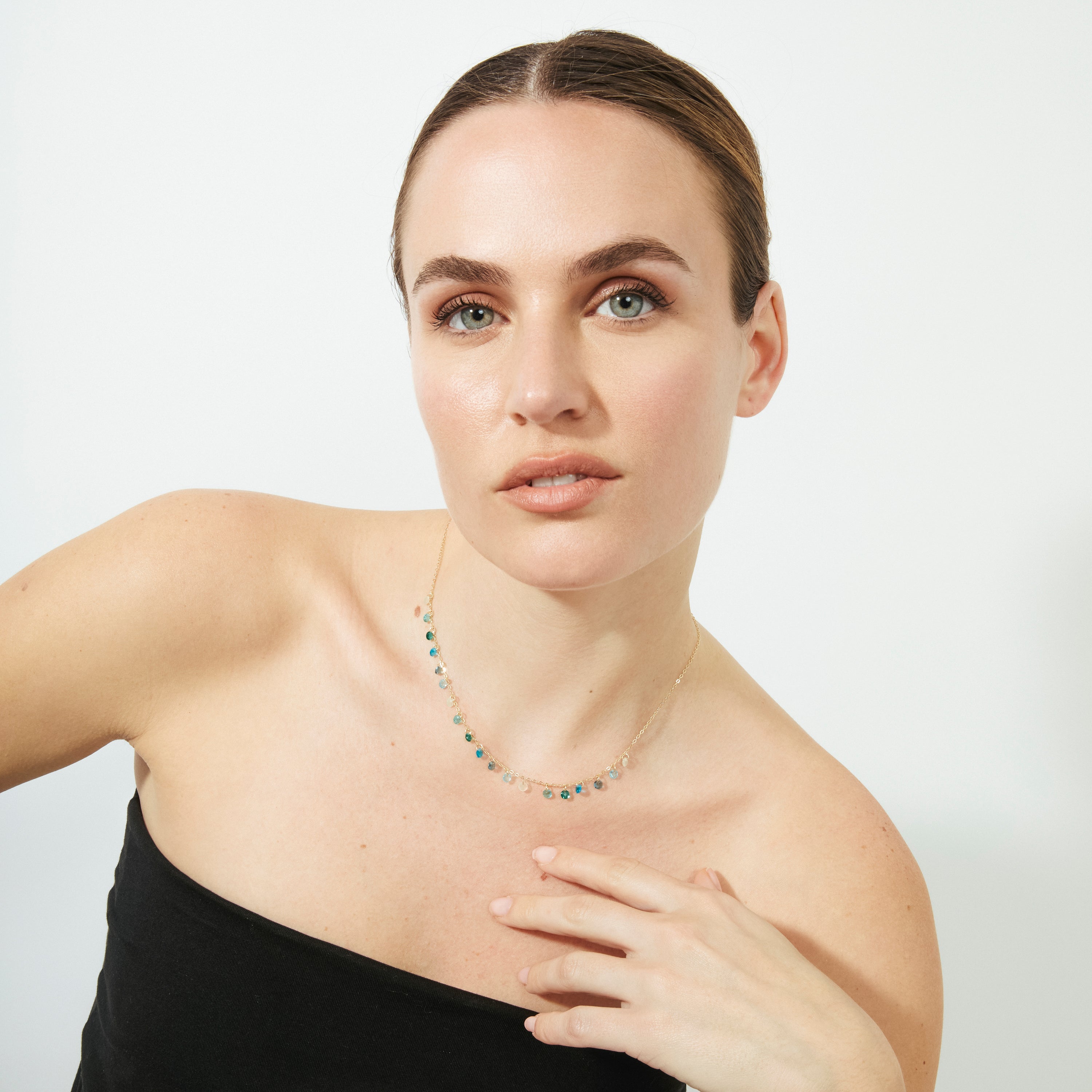 Sterling Silver 925 Necklace with Multicolored Zirconia, finished in 18k Yellow Gold - Dorala