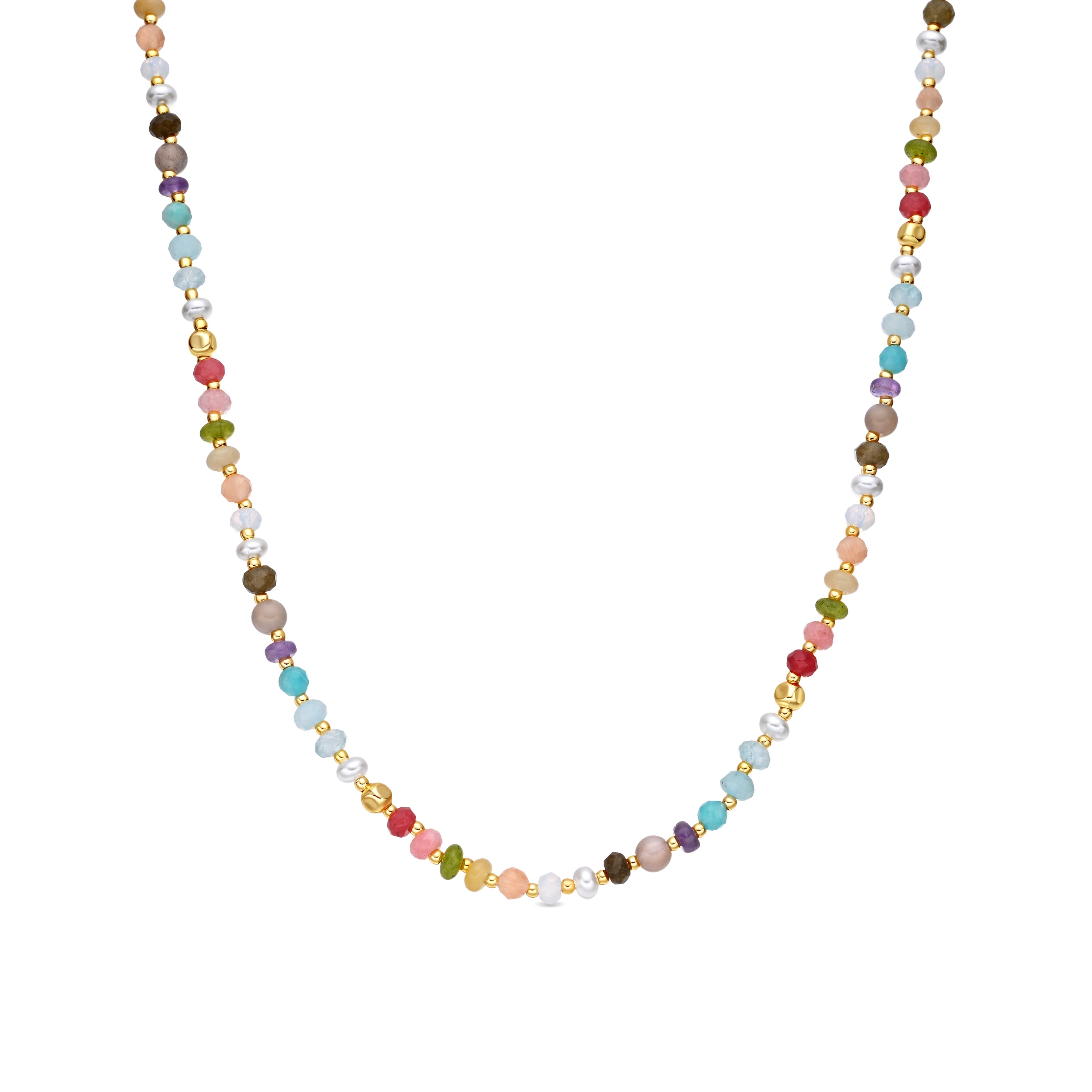 Sterling Silver 925 Necklace with Multicolored Natural Stone Finished in 18k Yellow Gold - Abdas
