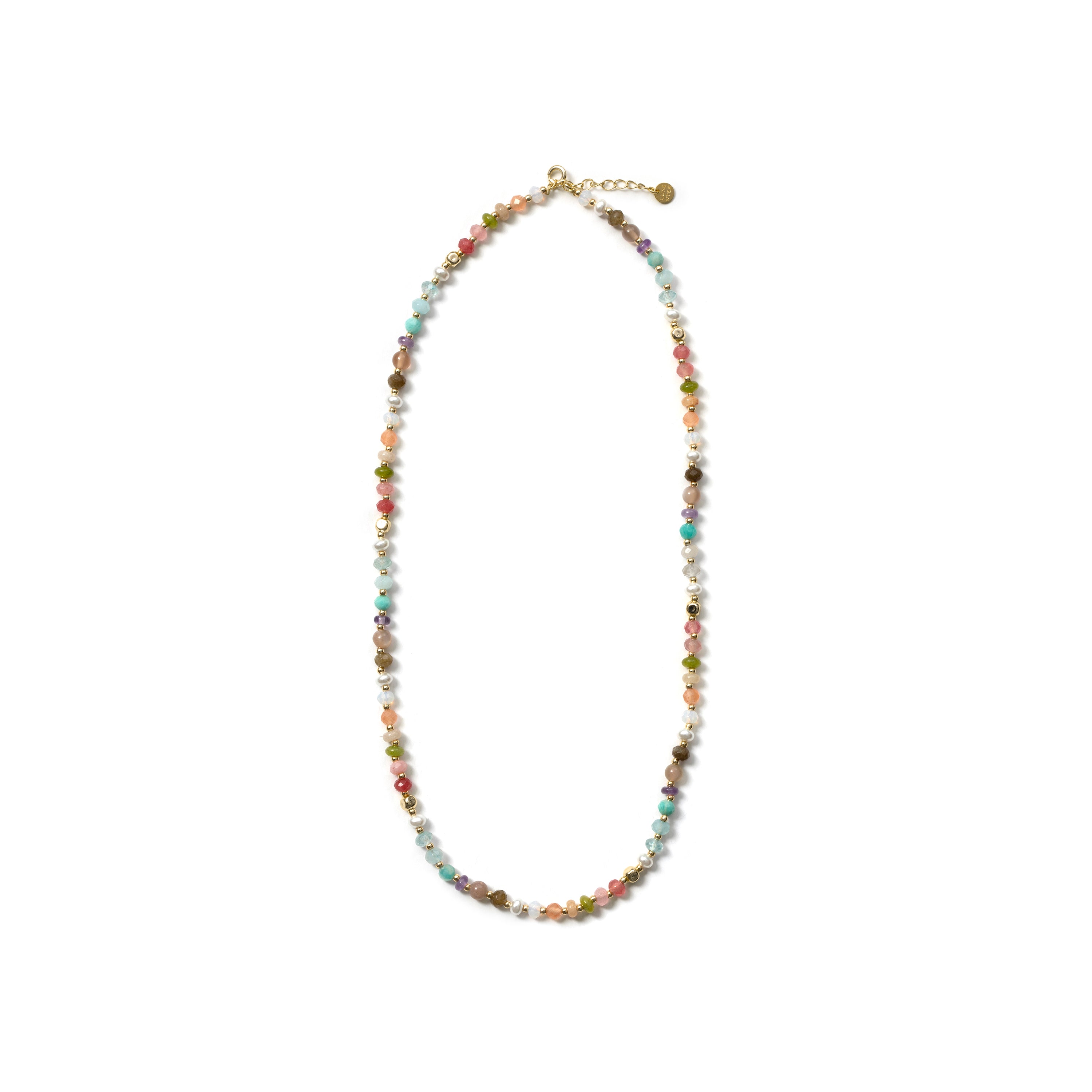 Sterling Silver 925 Necklace with Multicolored Natural Stone Finished in 18k Yellow Gold - Abdas