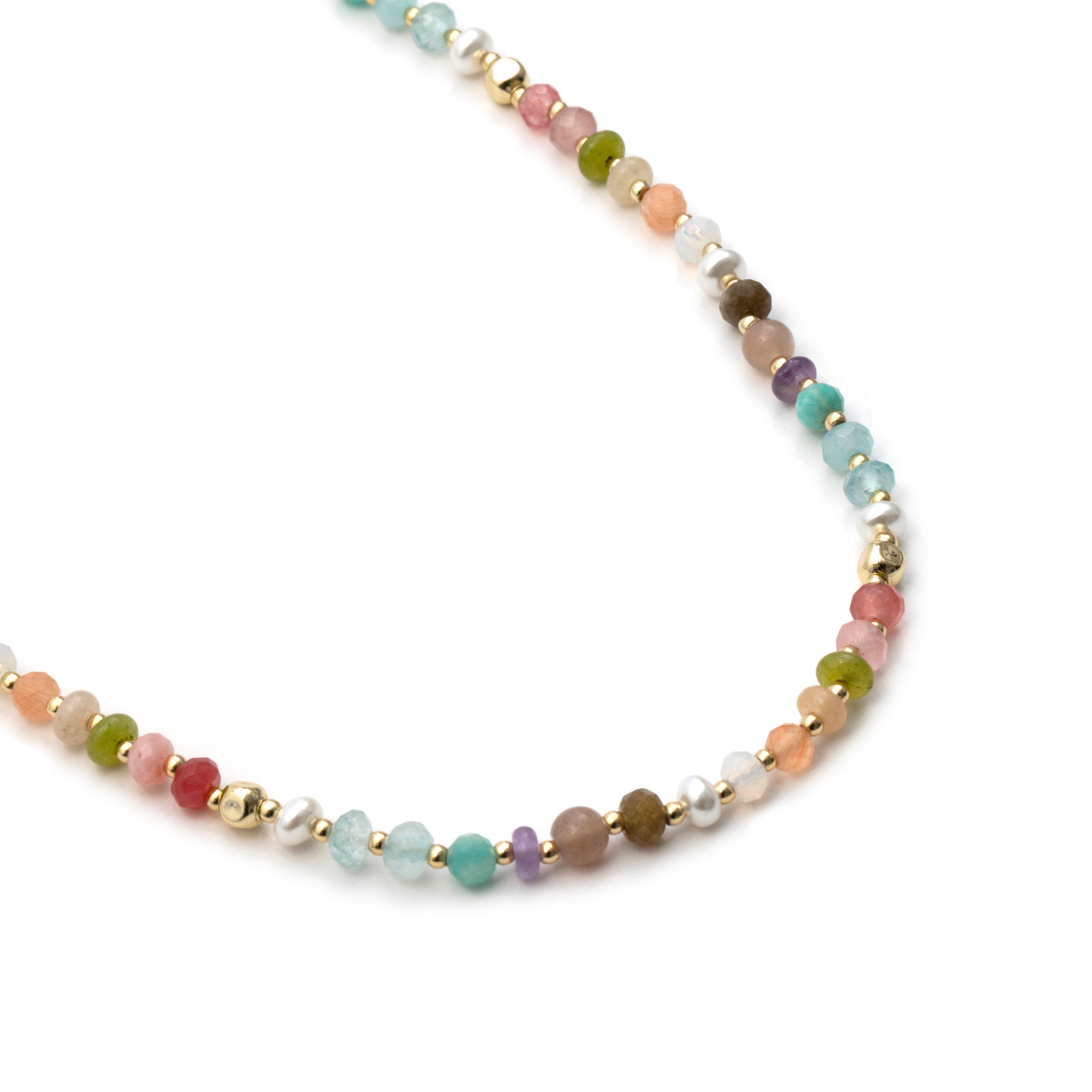 Sterling Silver 925 Necklace with Multicolored Natural Stone Finished in 18k Yellow Gold - Abdas