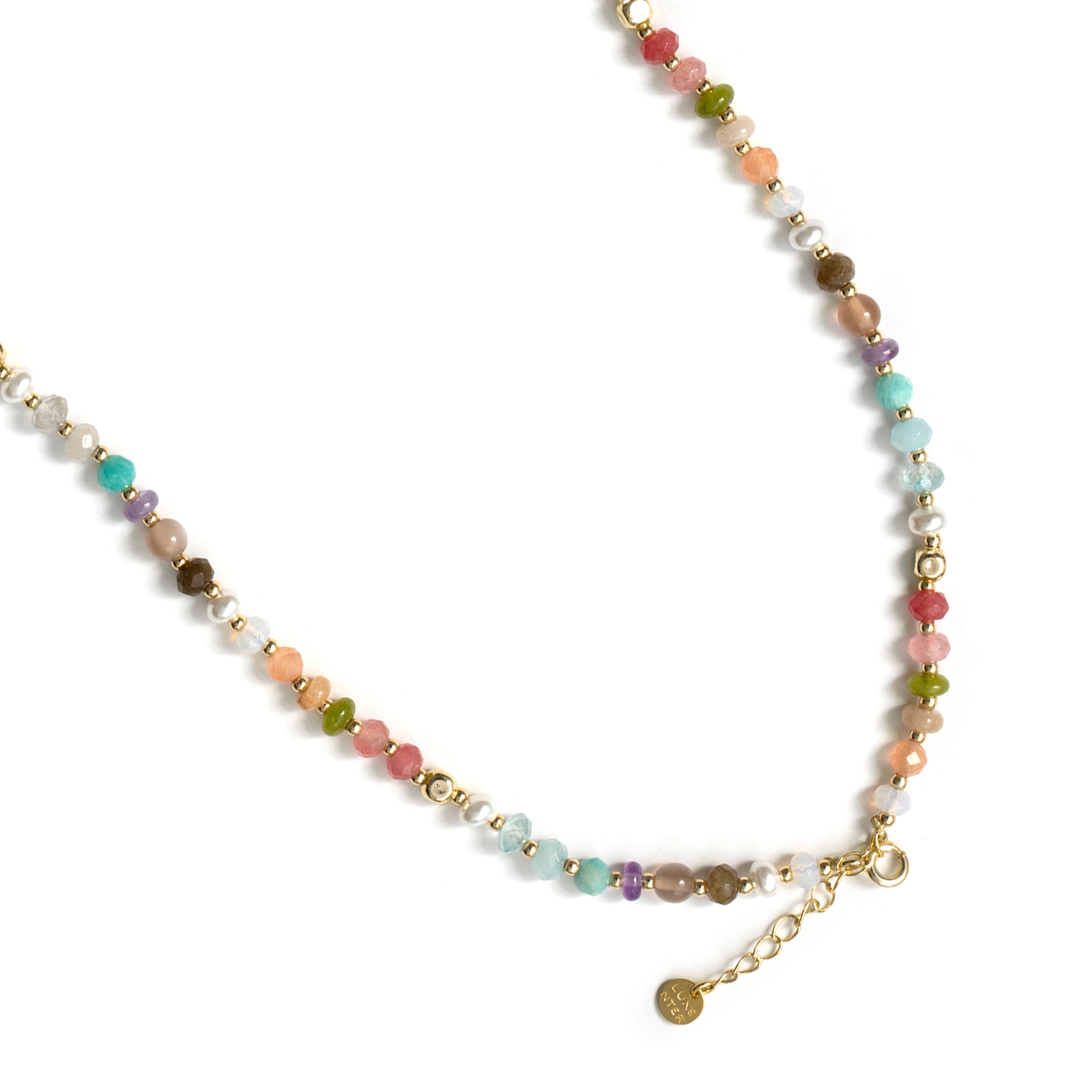 Sterling Silver 925 Necklace with Multicolored Natural Stone Finished in 18k Yellow Gold - Abdas